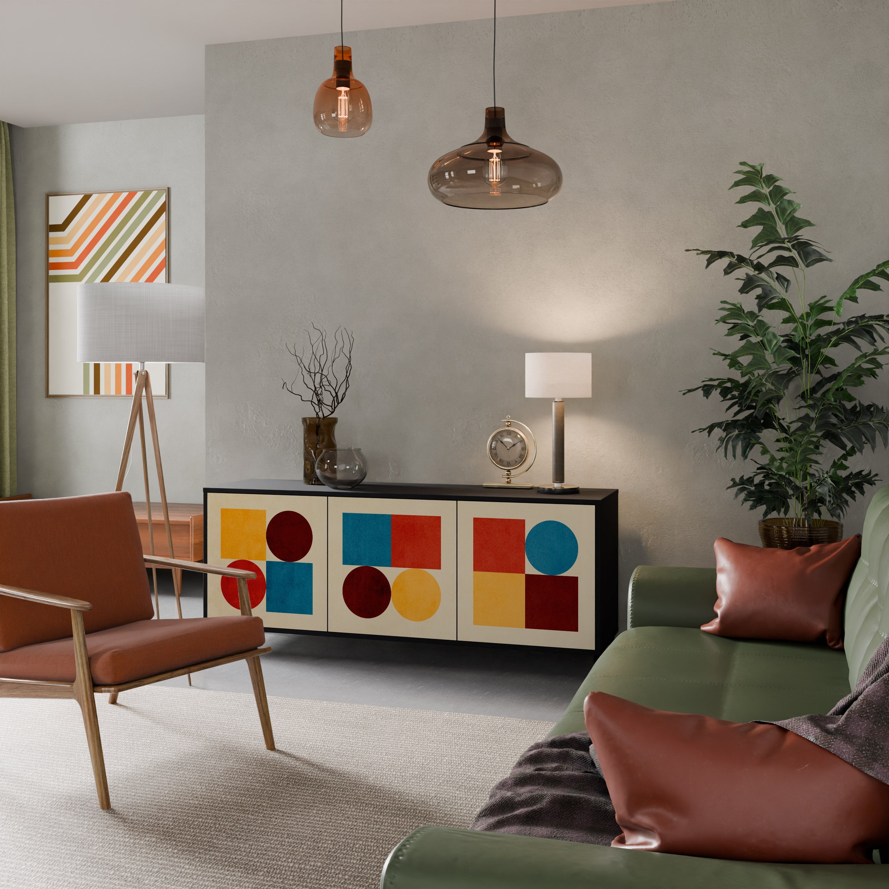 Buffet 3 portes PUZZLE GÉOMÉTRIQUE en finition noire