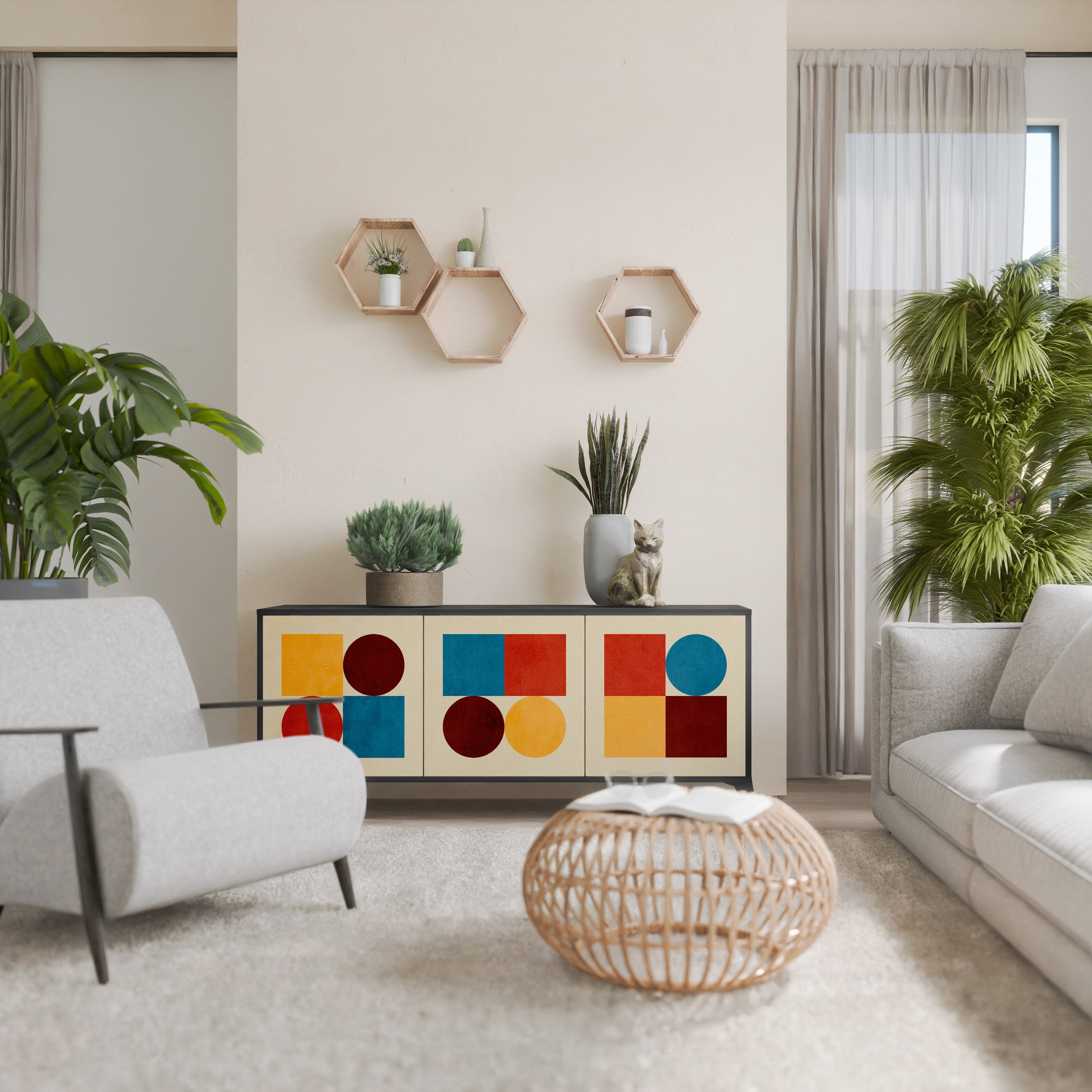 Buffet 3 portes PUZZLE GÉOMÉTRIQUE en finition noire