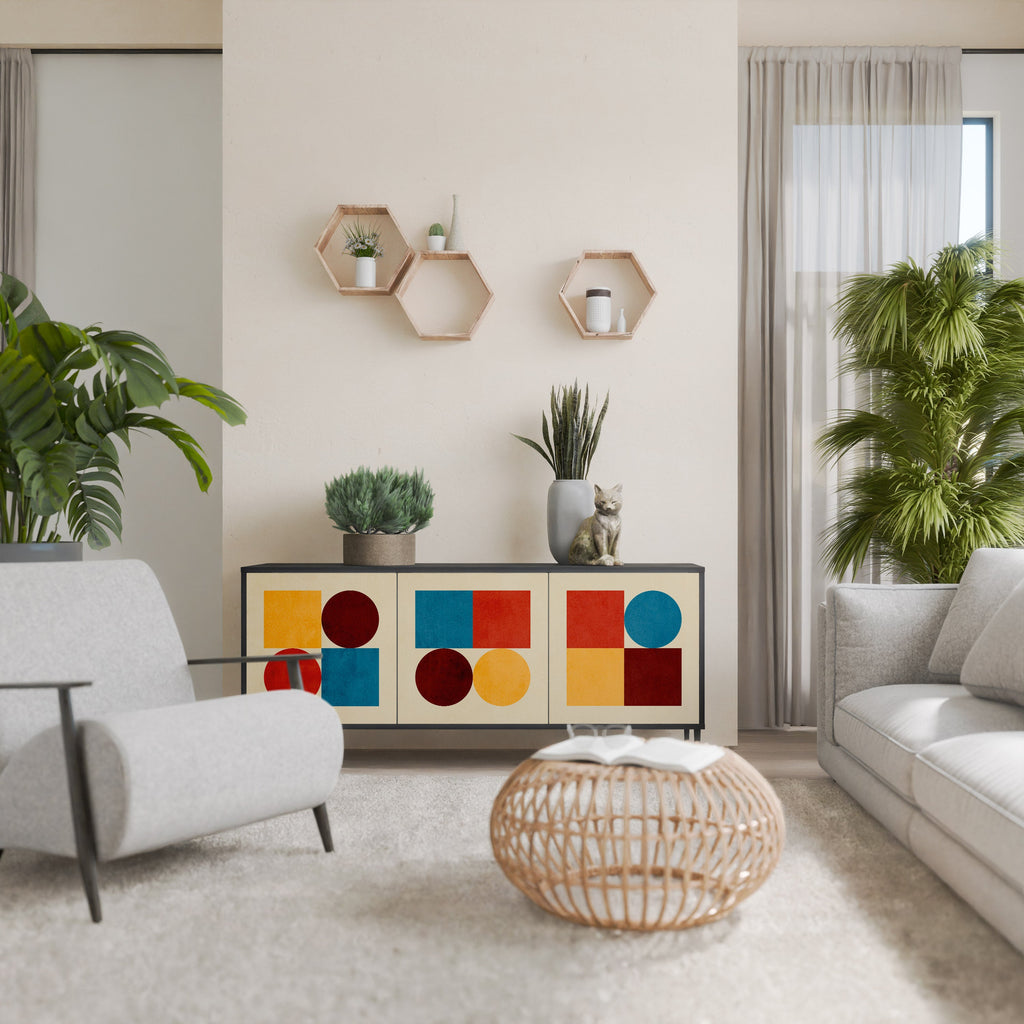 Buffet 3 portes PUZZLE GÉOMÉTRIQUE en finition noire