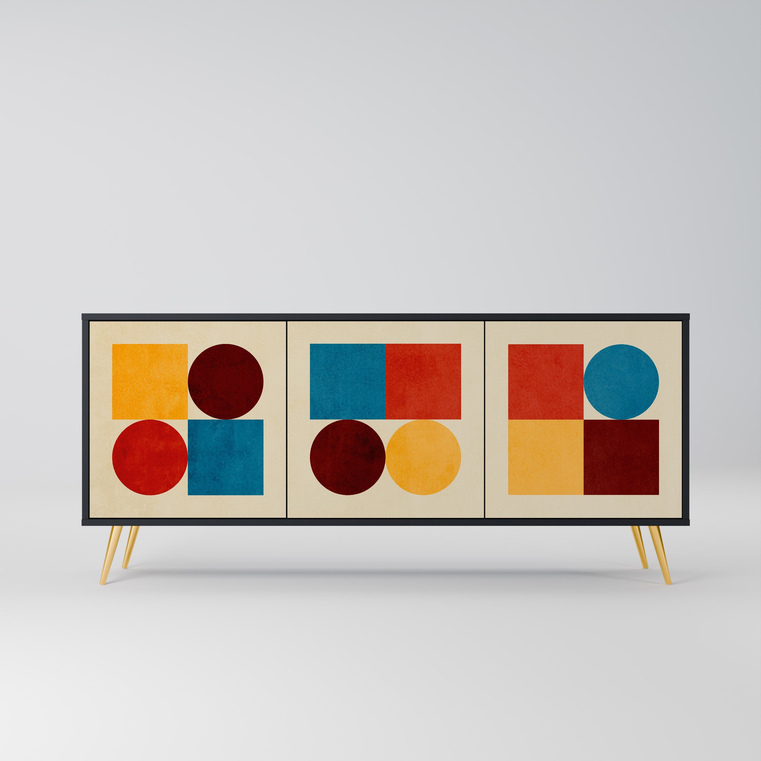 Buffet 3 portes PUZZLE GÉOMÉTRIQUE en finition noire