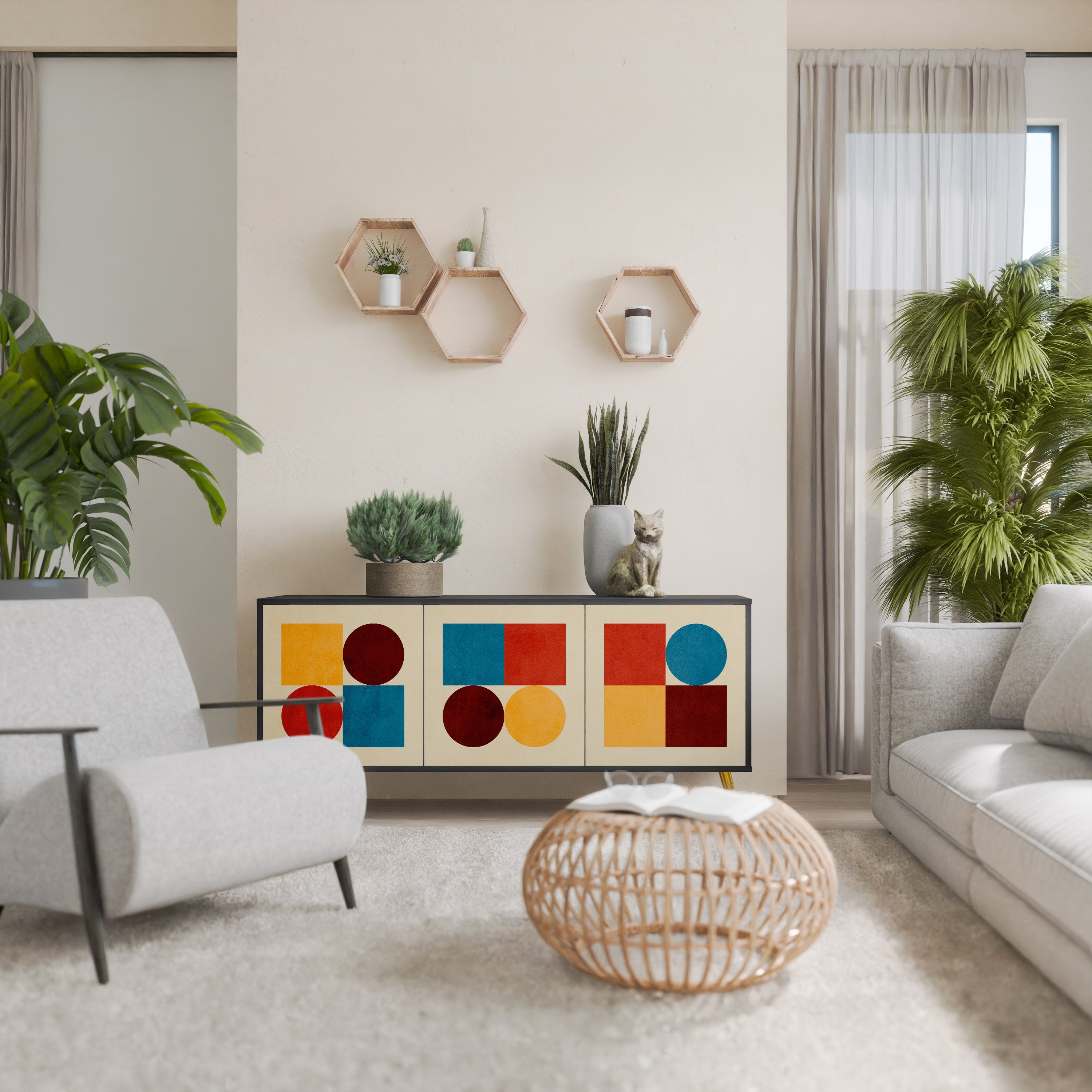 Buffet 3 portes PUZZLE GÉOMÉTRIQUE en finition noire