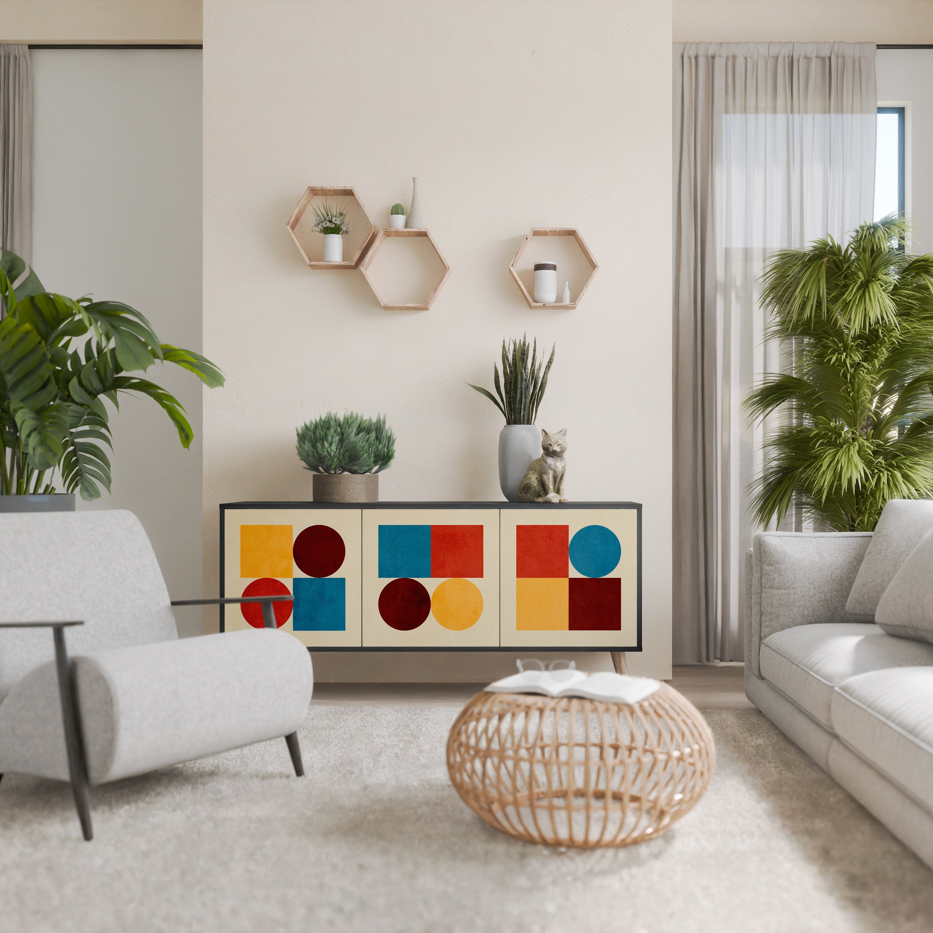 Buffet 3 portes PUZZLE GÉOMÉTRIQUE en finition noire