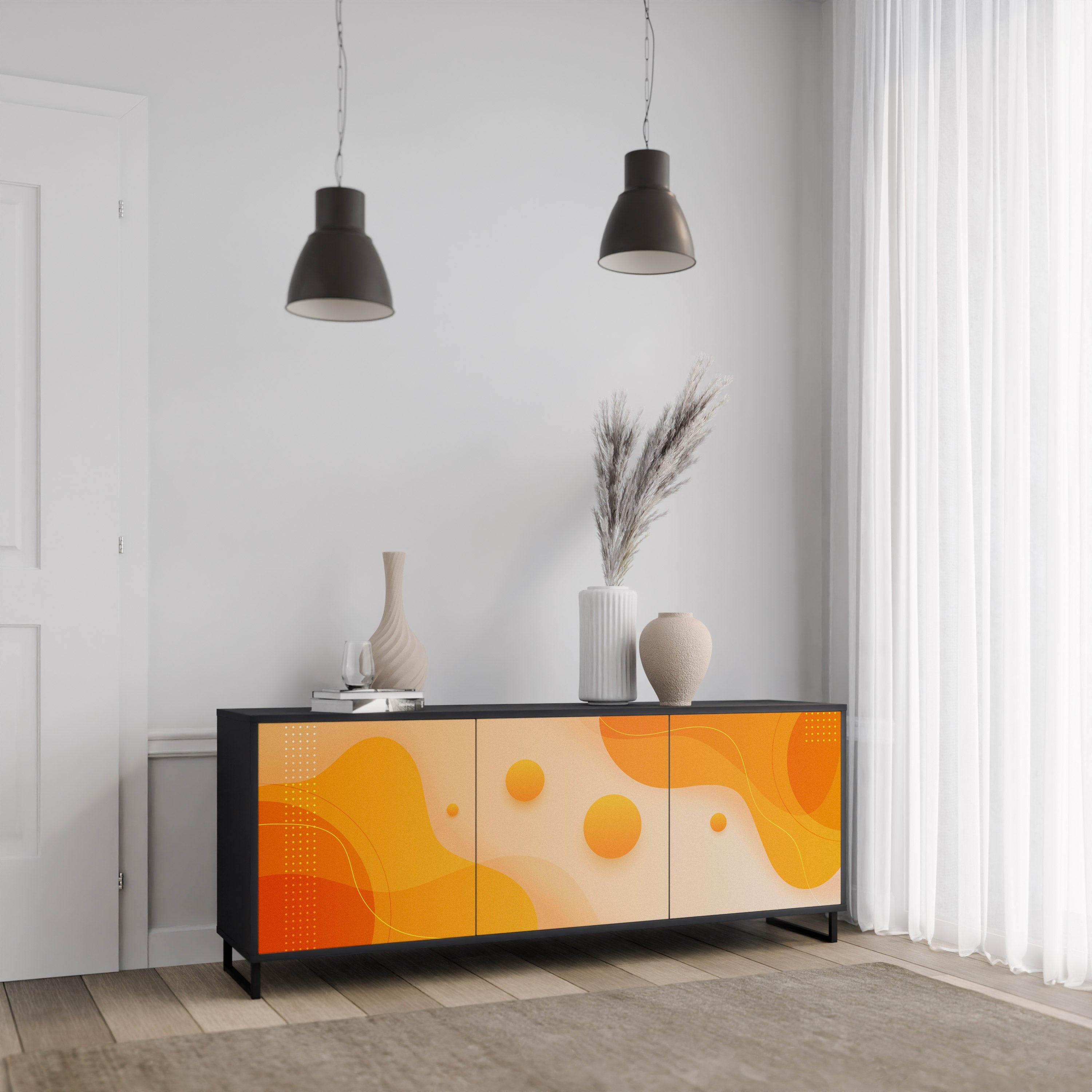 Buffet 3 portes ORANGE ARRANGEMENT en finition noire
