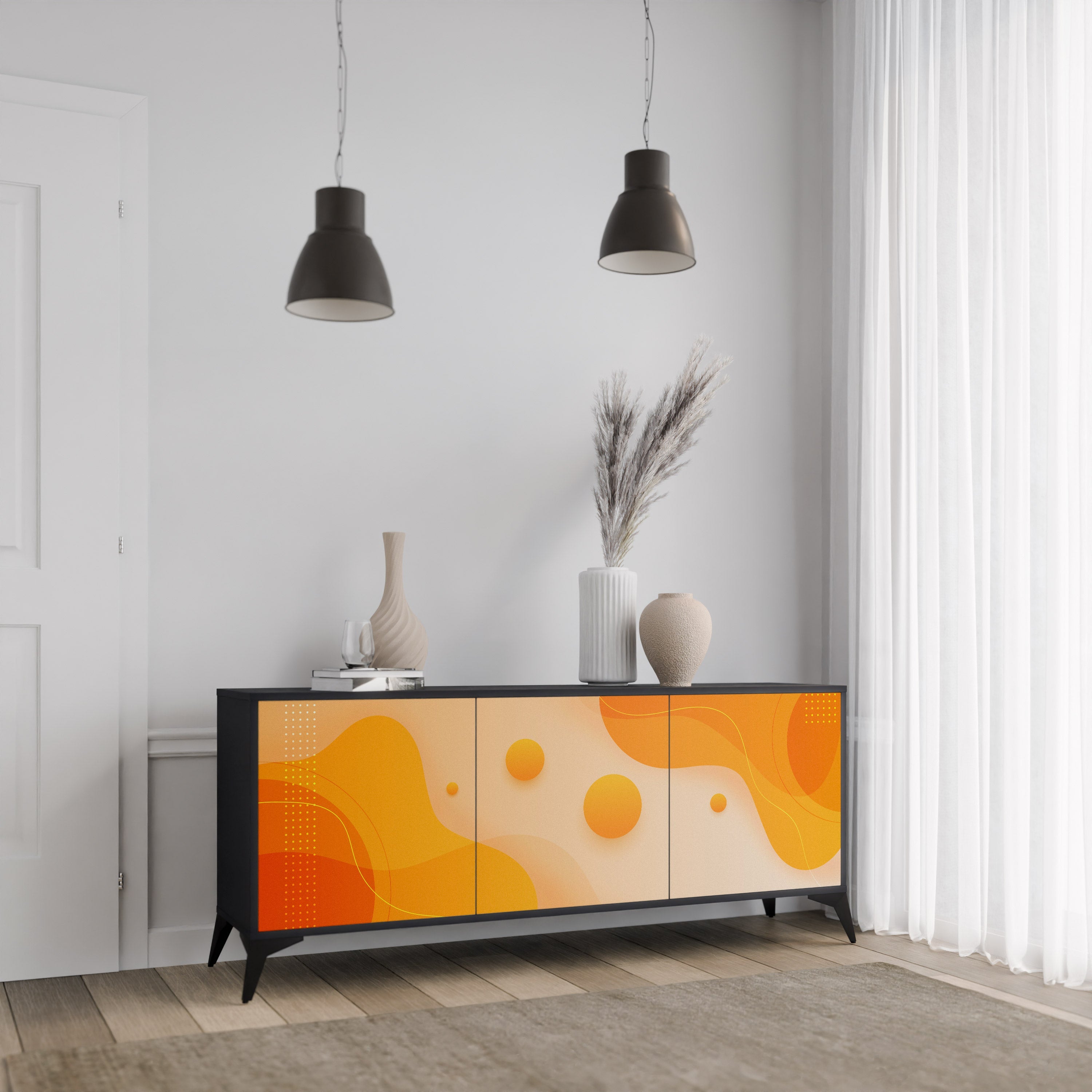 Buffet 3 portes ORANGE ARRANGEMENT en finition noire