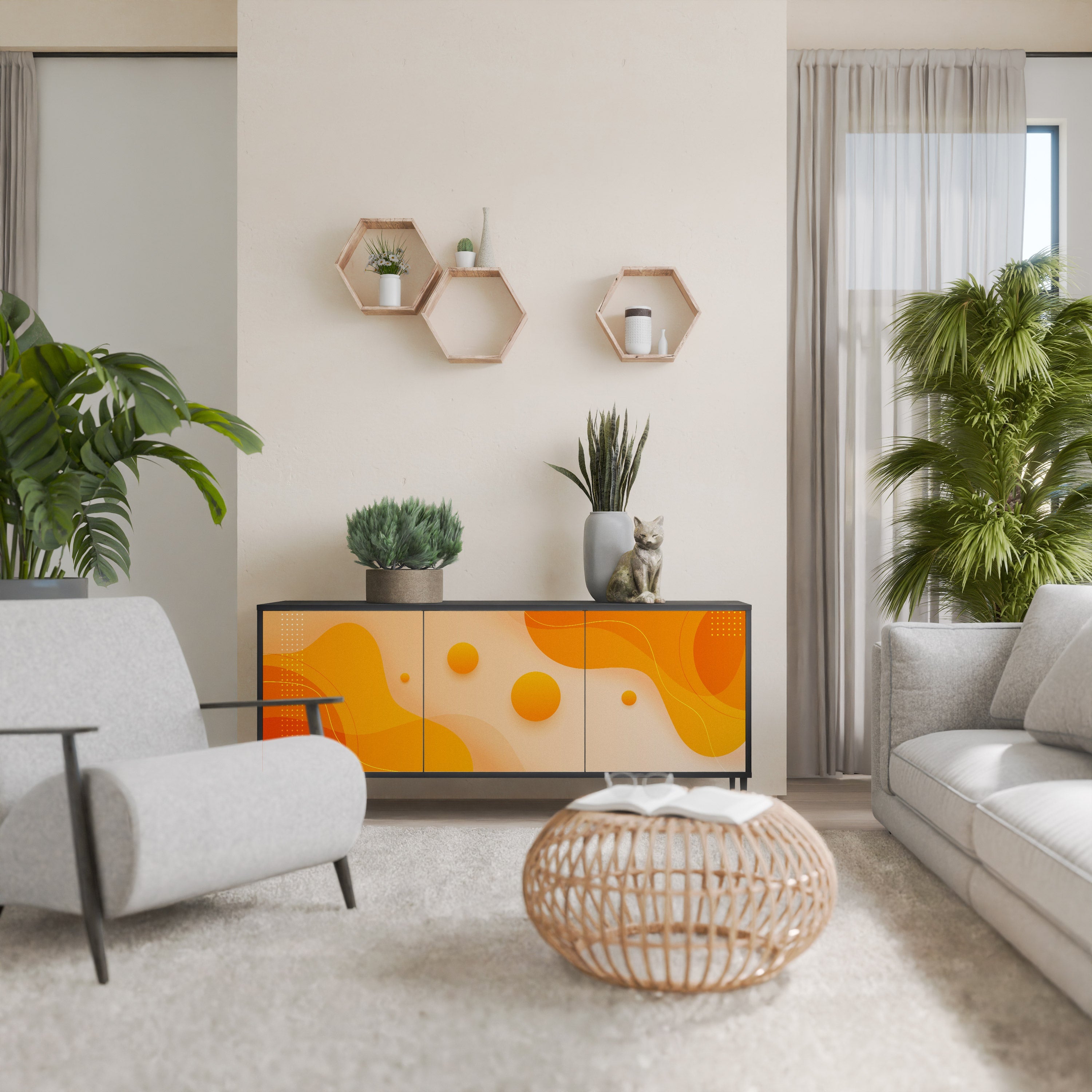 Buffet 3 portes ORANGE ARRANGEMENT en finition noire