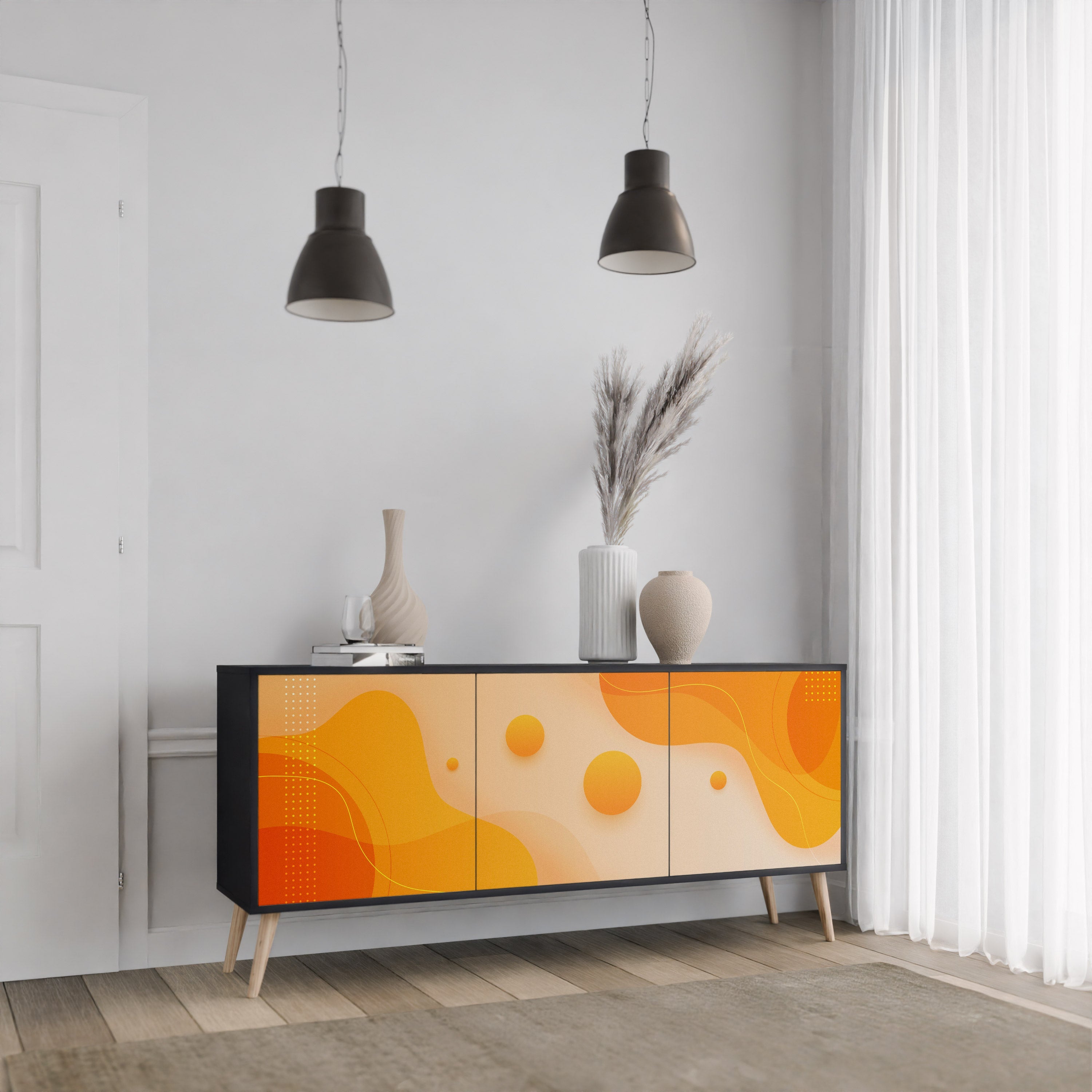 Buffet 3 portes ORANGE ARRANGEMENT en finition noire