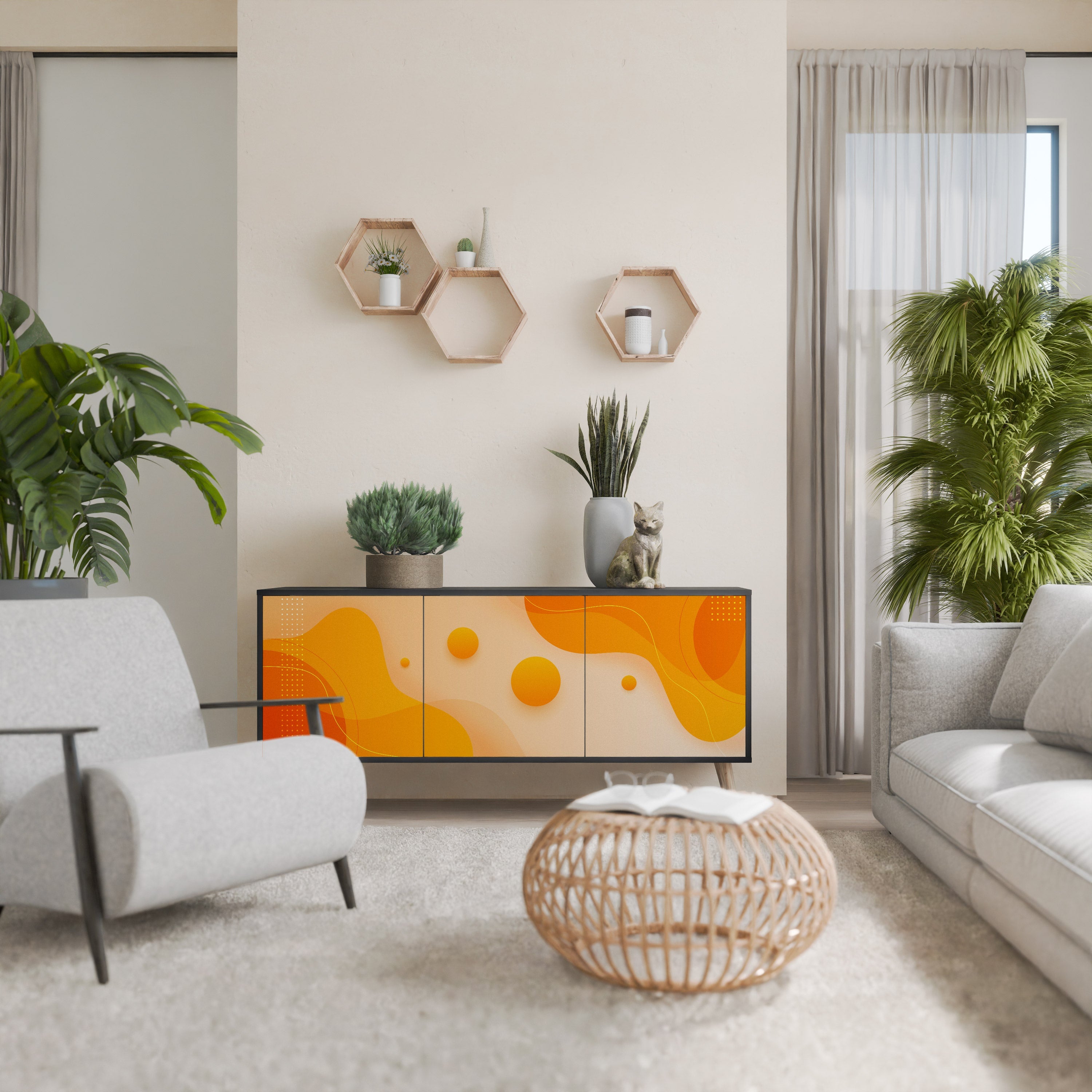 Buffet 3 portes ORANGE ARRANGEMENT en finition noire