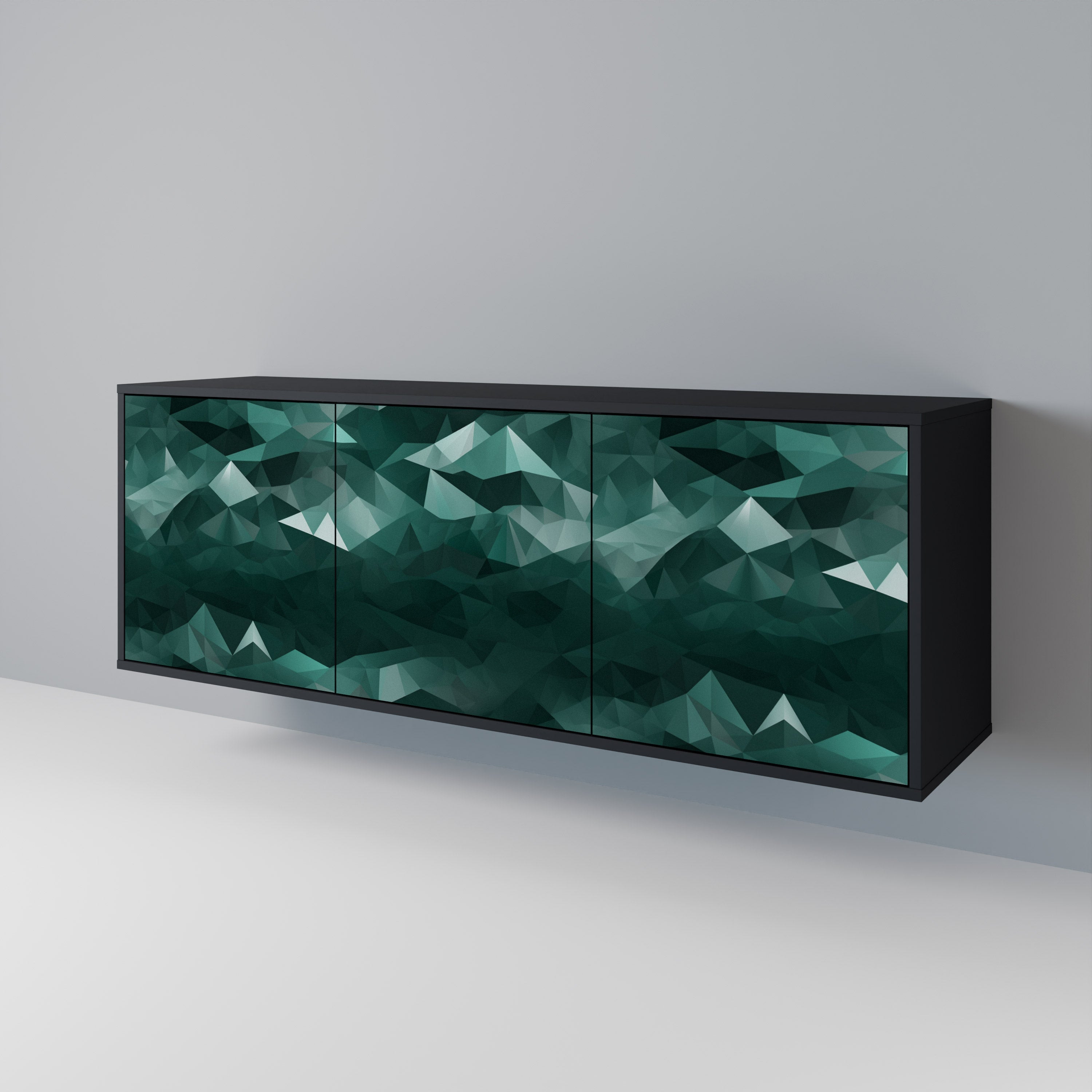 Buffet flottant polygonal à 3 portes, finition noire