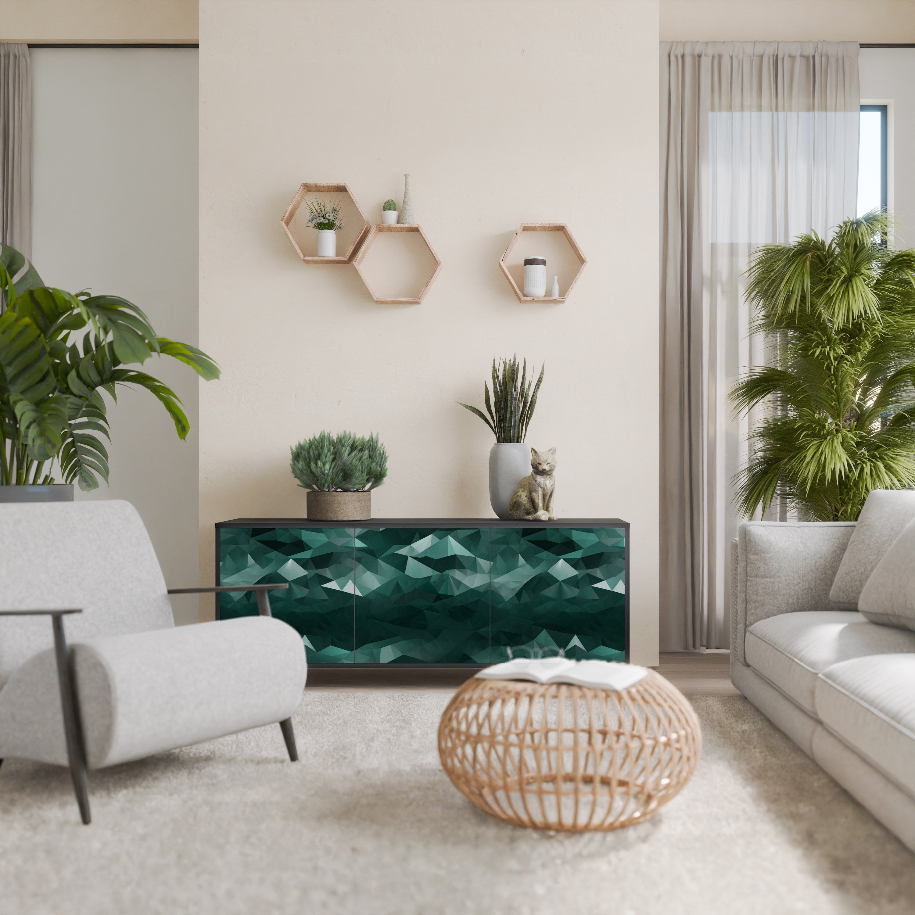 Buffet flottant polygonal à 3 portes, finition noire