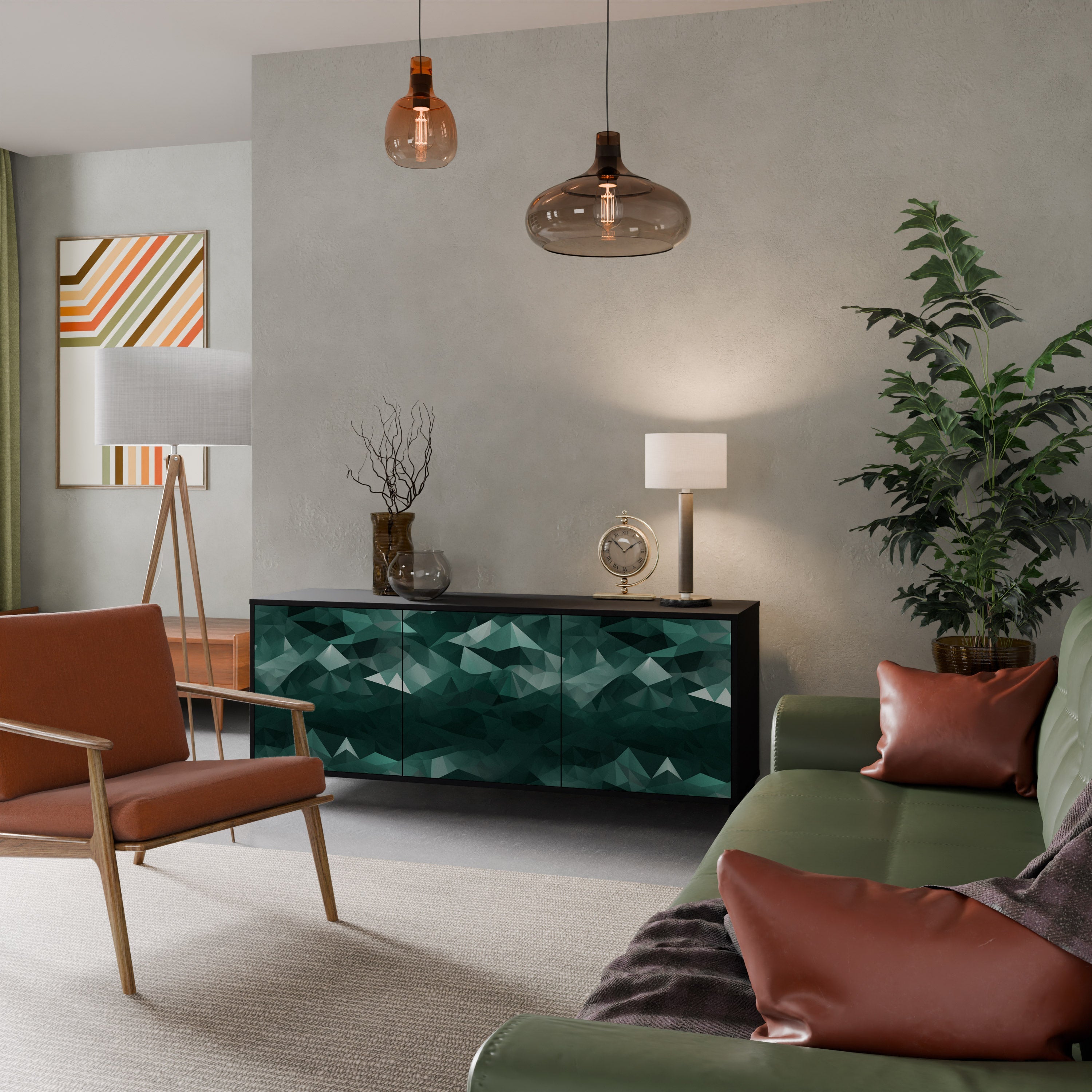 Buffet flottant polygonal à 3 portes, finition noire