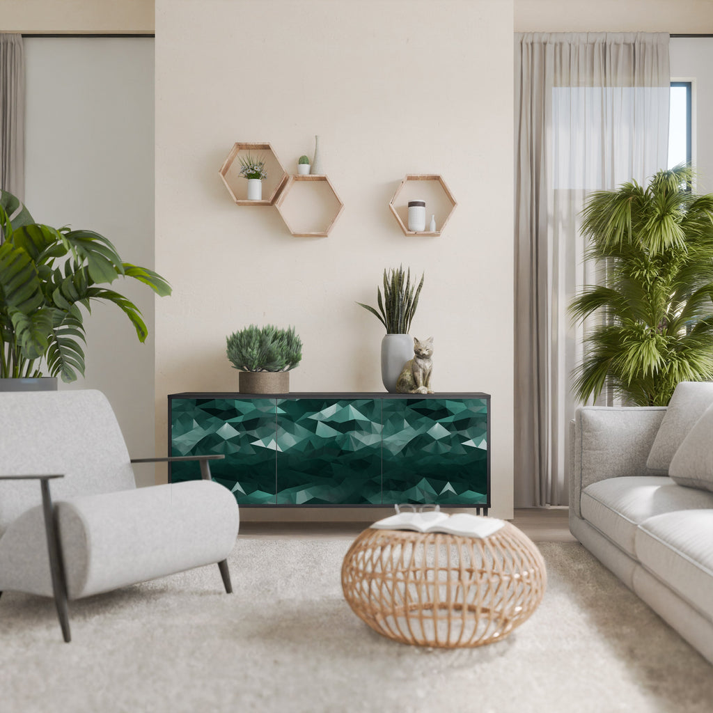 Buffet flottant polygonal à 3 portes, finition noire