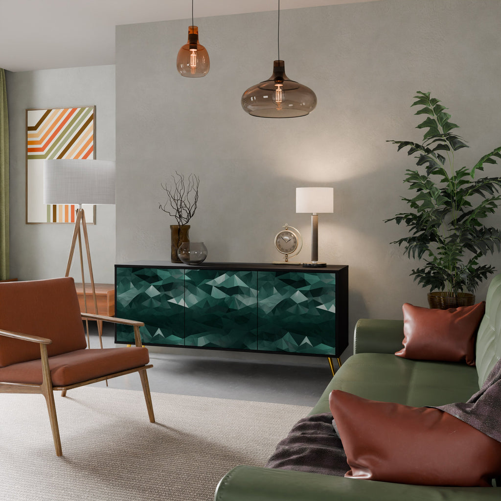 Buffet flottant polygonal à 3 portes, finition noire