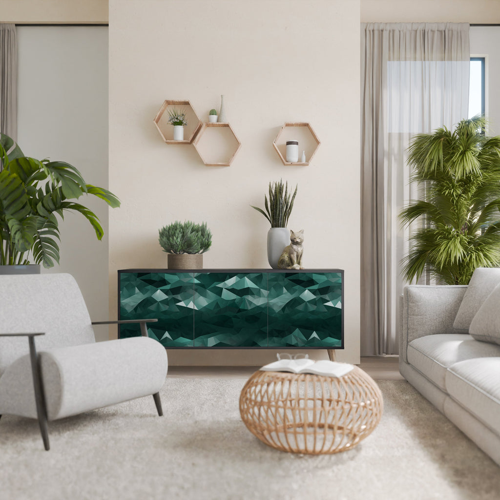 Buffet flottant polygonal à 3 portes, finition noire