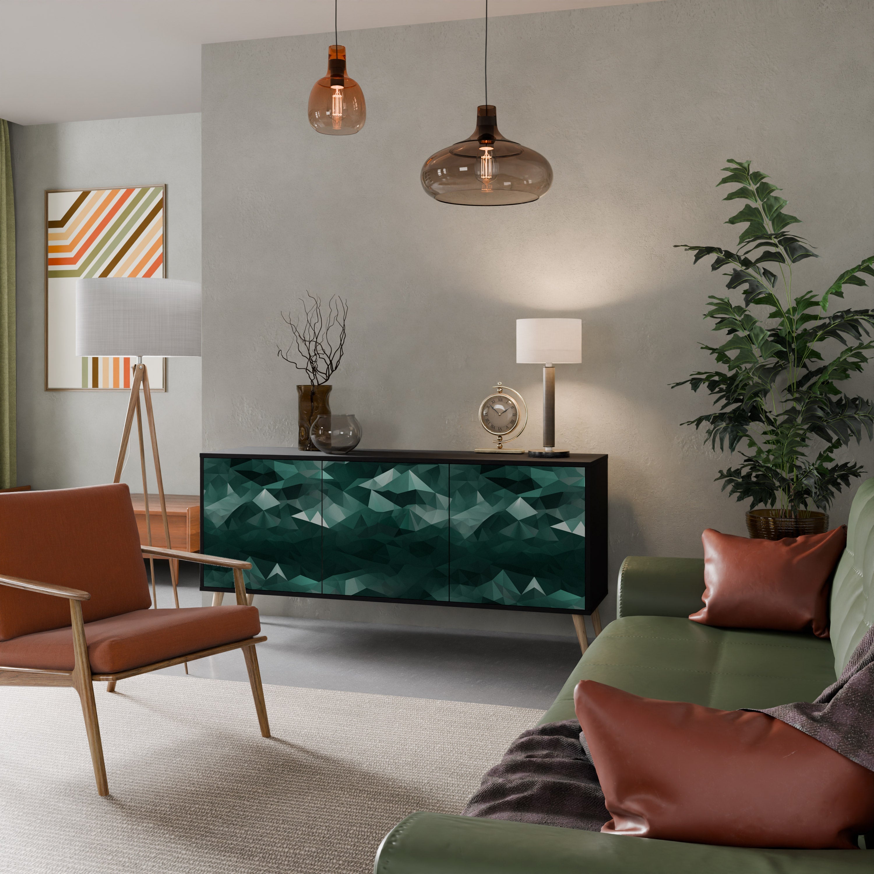 Buffet flottant polygonal à 3 portes, finition noire