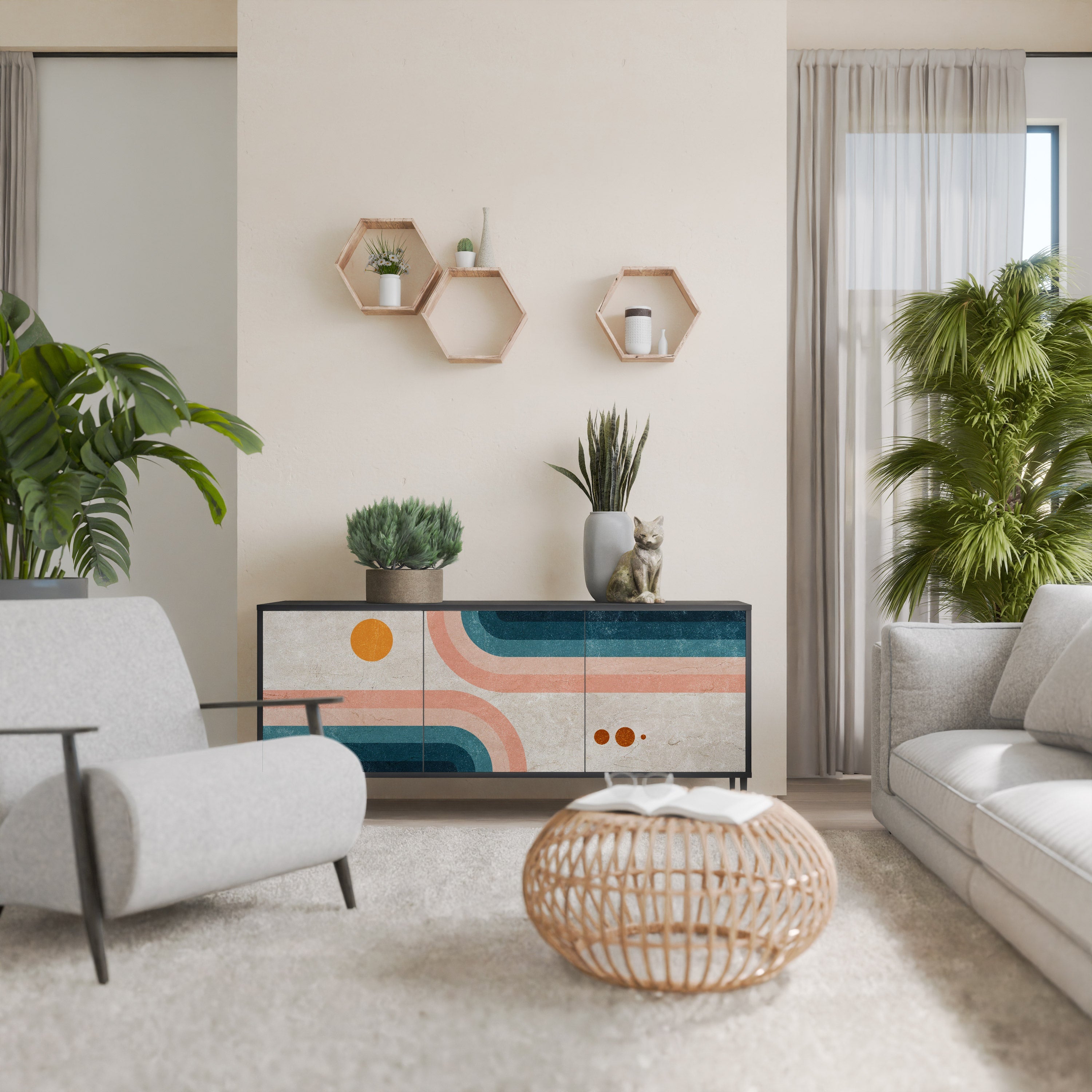 Buffet 3 portes TWO HALVES en finition noire