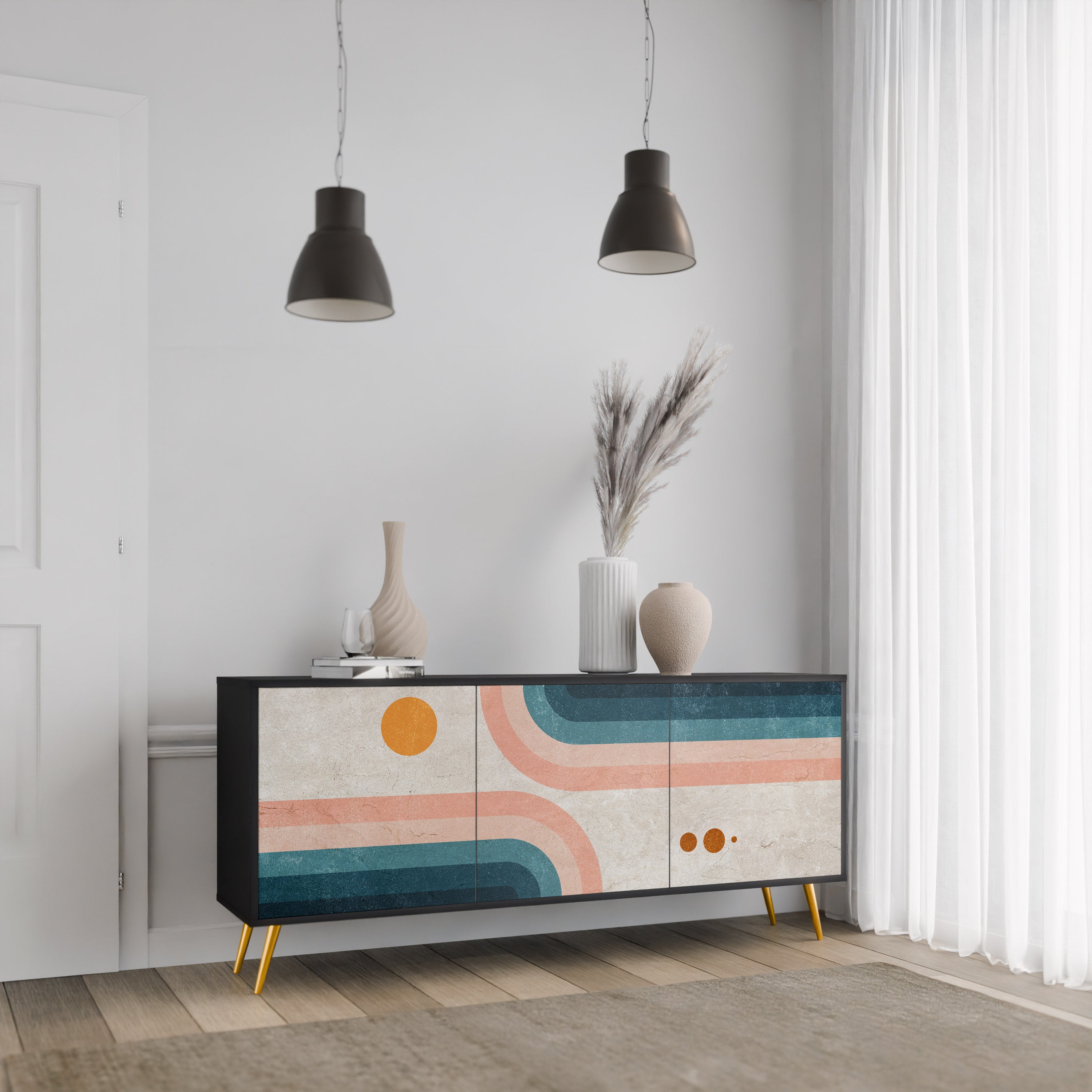 Buffet 3 portes TWO HALVES en finition noire