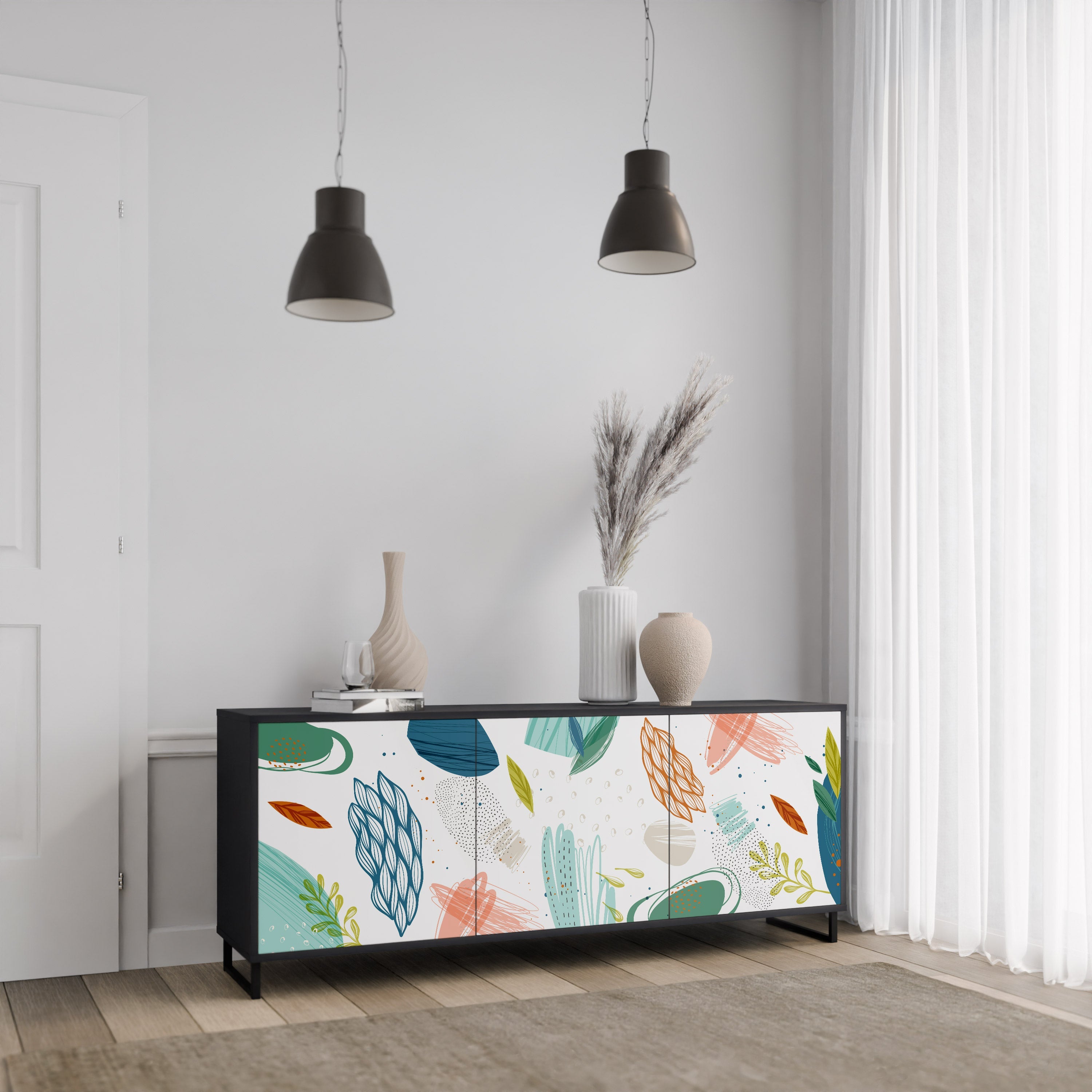 Buffet 3 portes BOTANICAL HURRICANE en finition noire