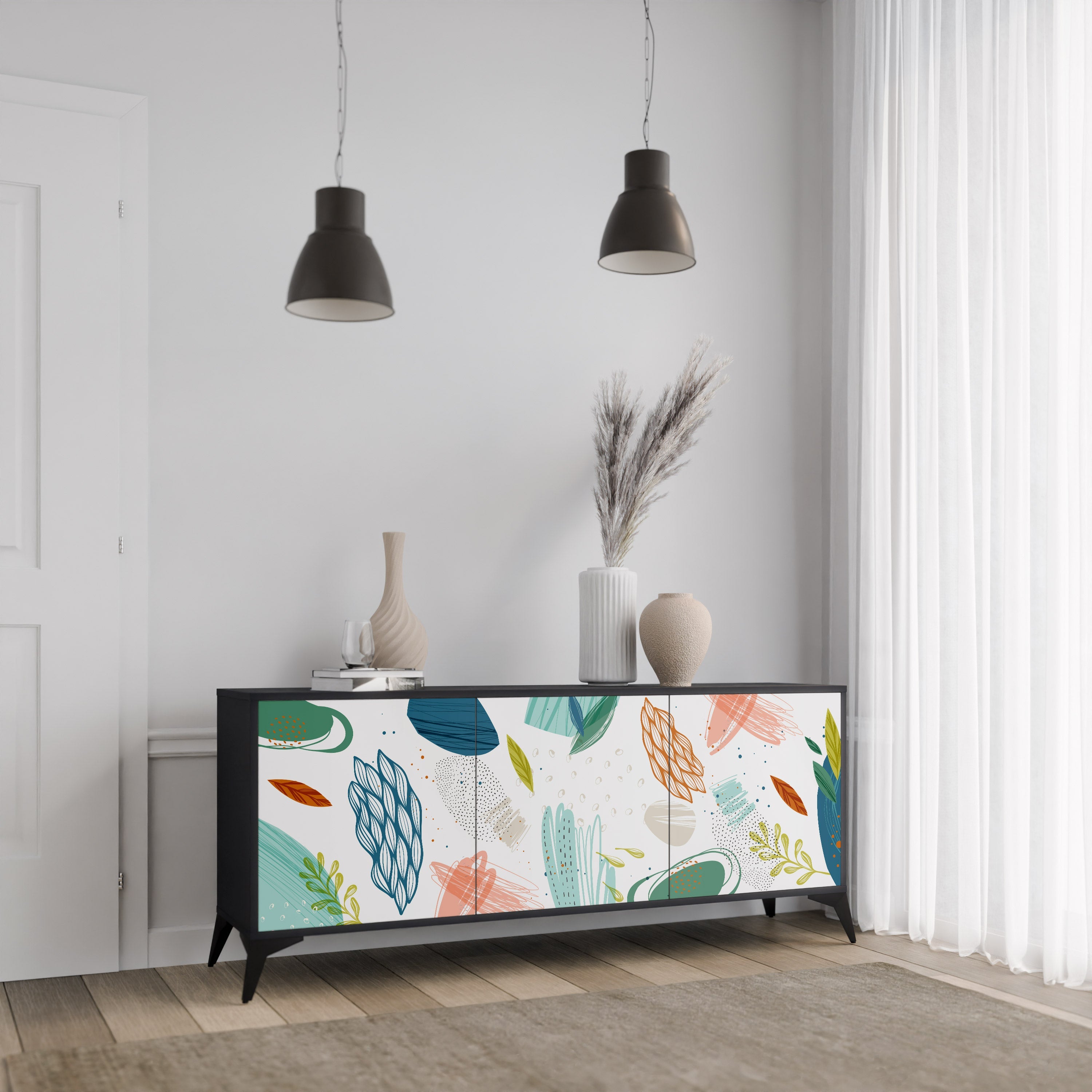 Buffet 3 portes BOTANICAL HURRICANE en finition noire