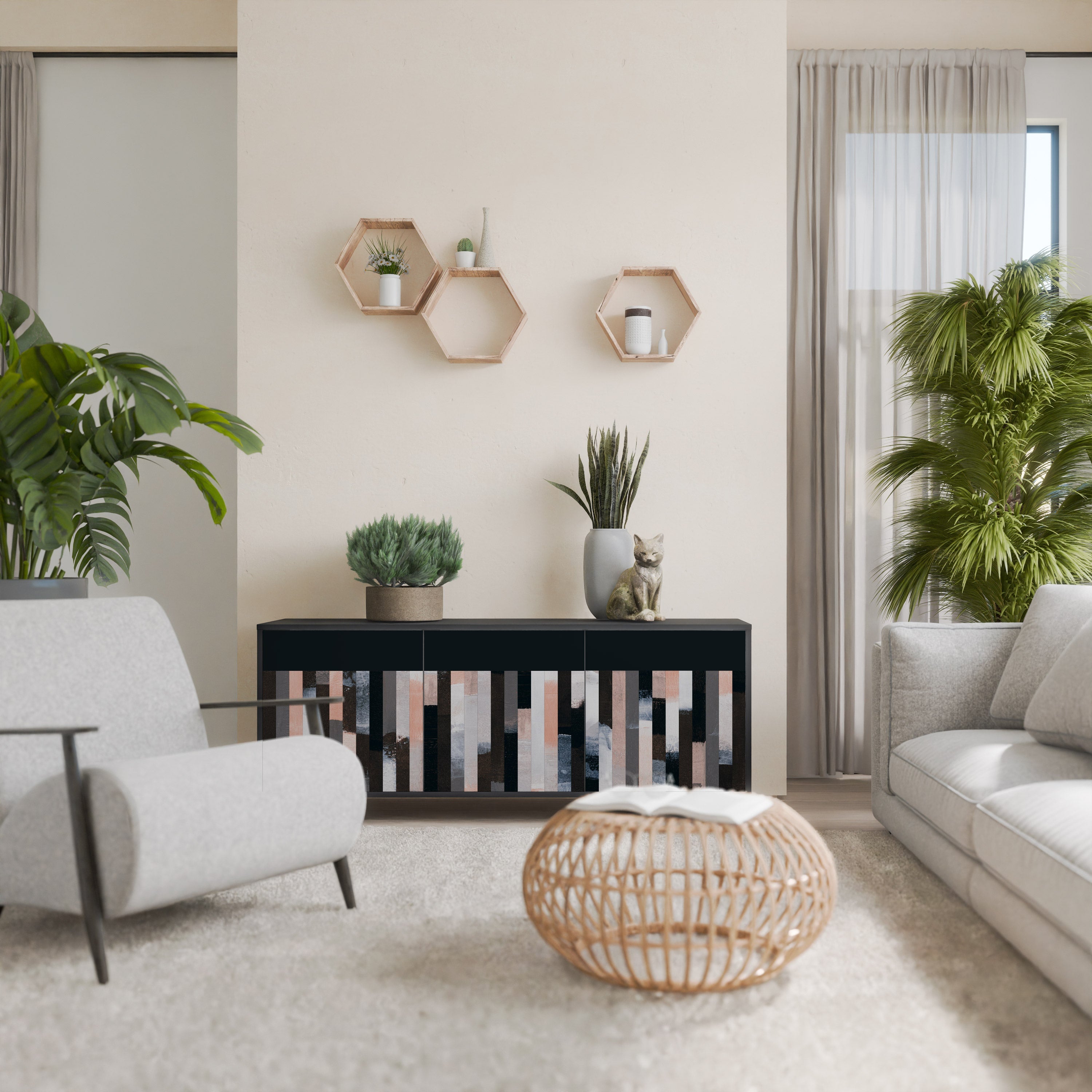 Buffet 3 portes COLLAGE DE RECTANGLES en finition noire