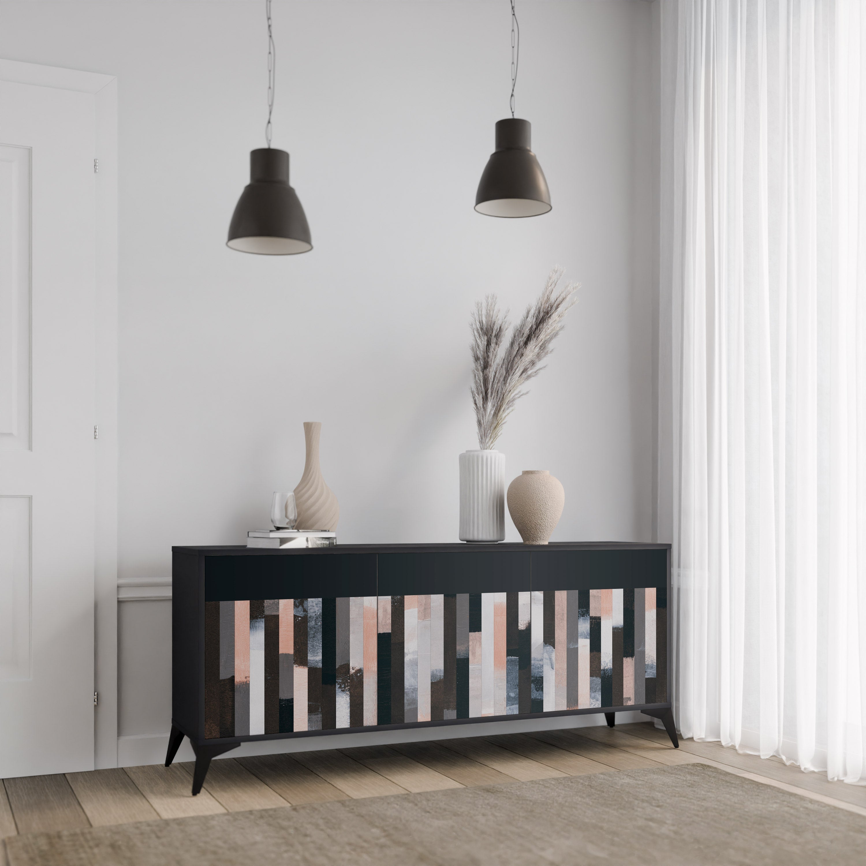 Buffet 3 portes COLLAGE DE RECTANGLES en finition noire