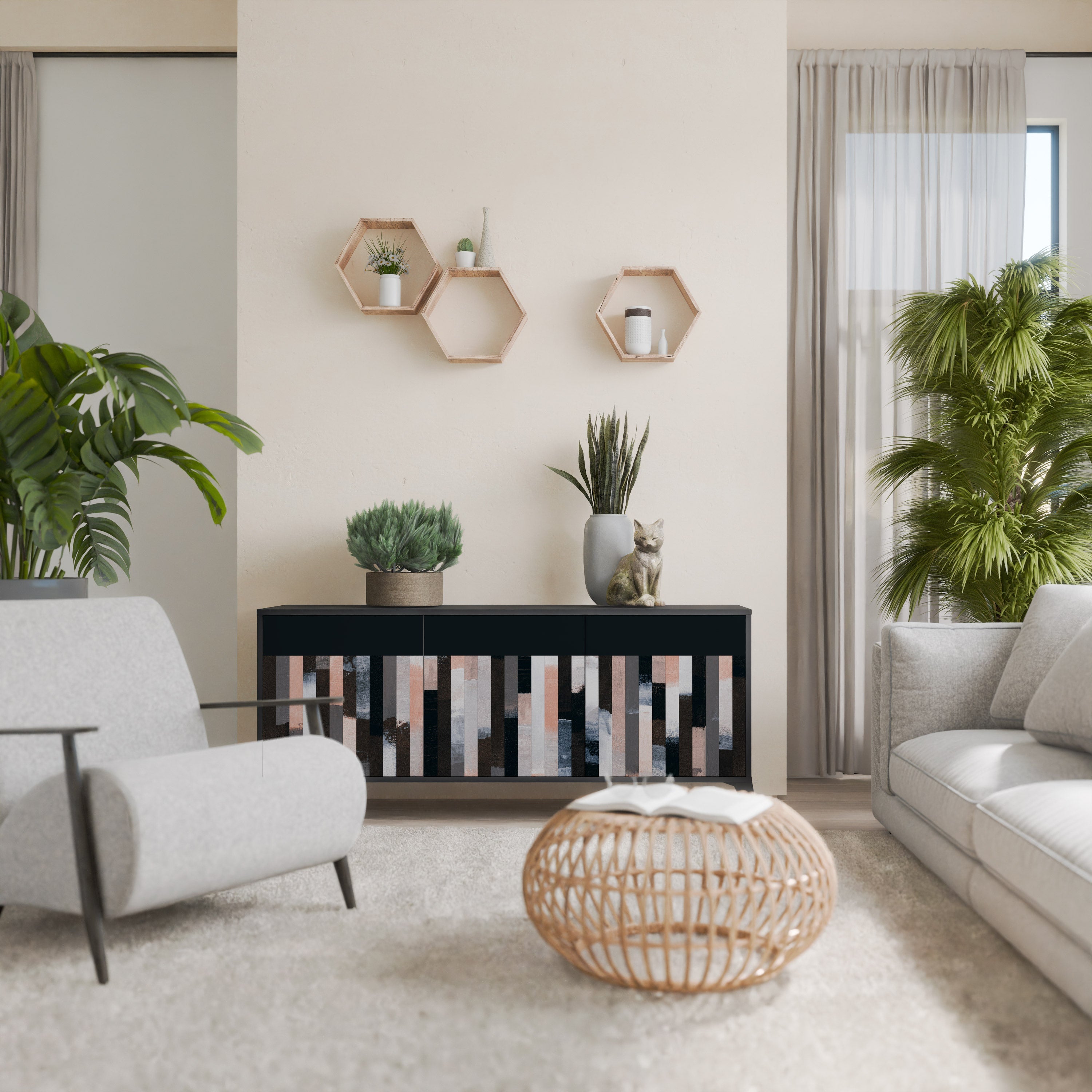 Buffet 3 portes COLLAGE DE RECTANGLES en finition noire