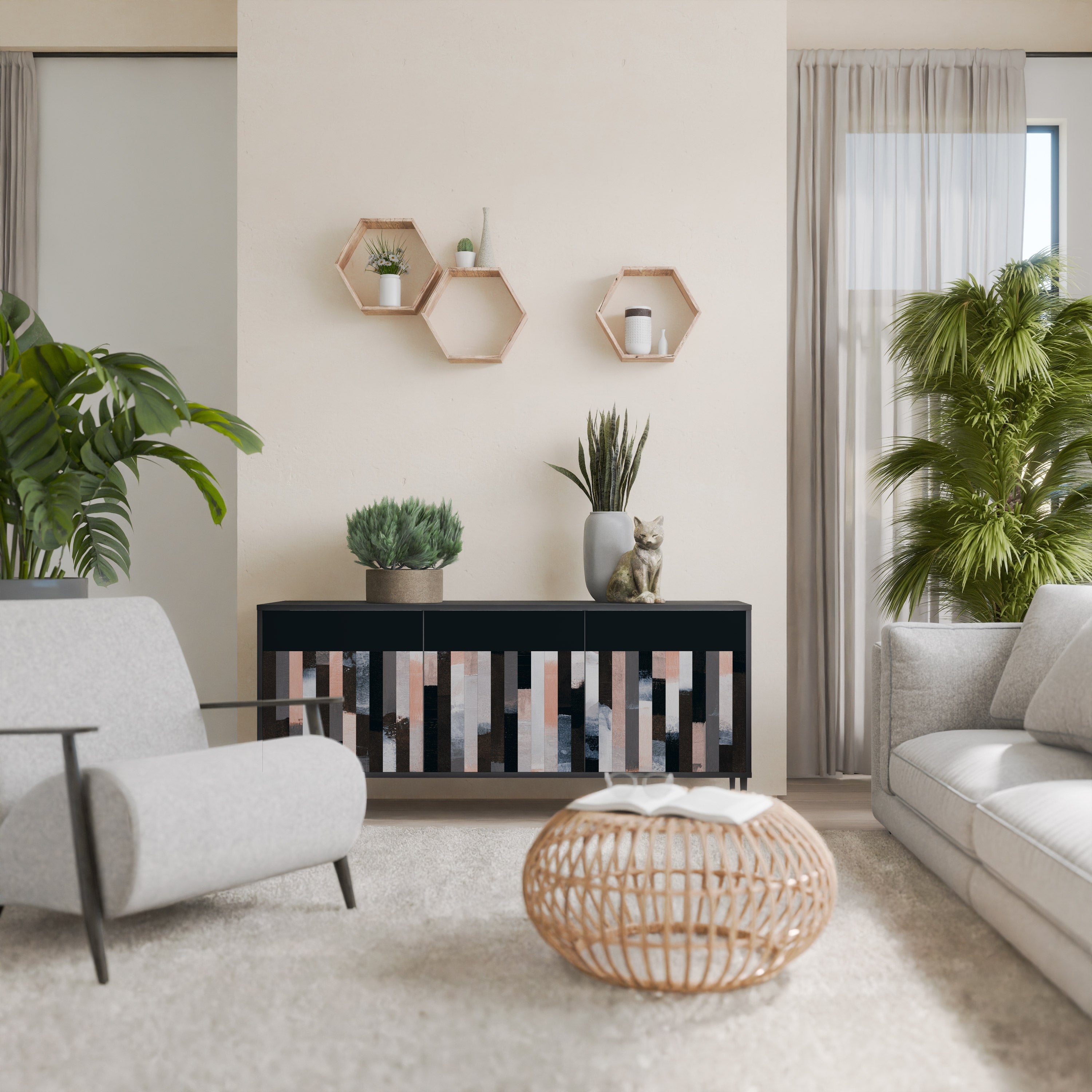 Buffet 3 portes COLLAGE DE RECTANGLES en finition noire