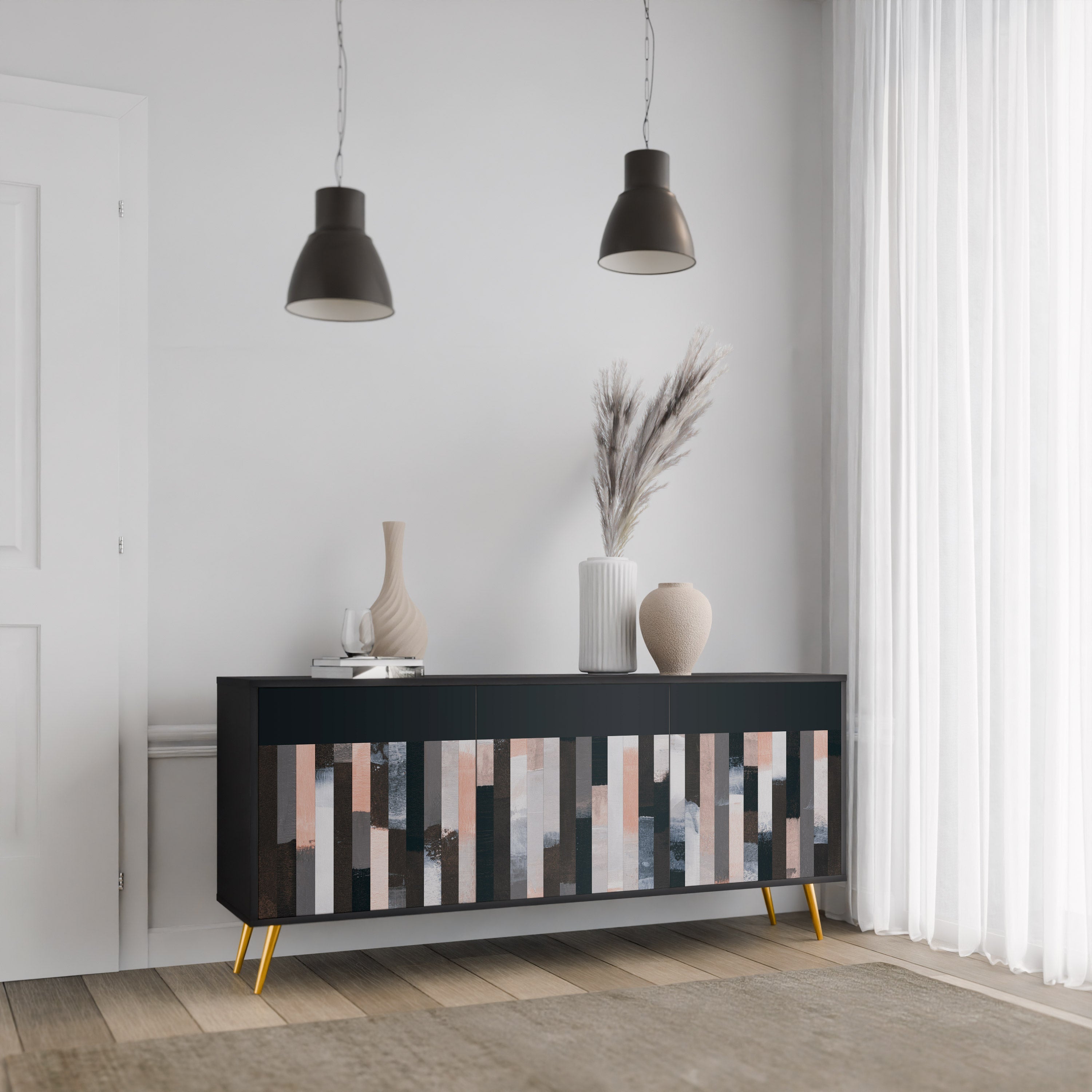 Buffet 3 portes COLLAGE DE RECTANGLES en finition noire