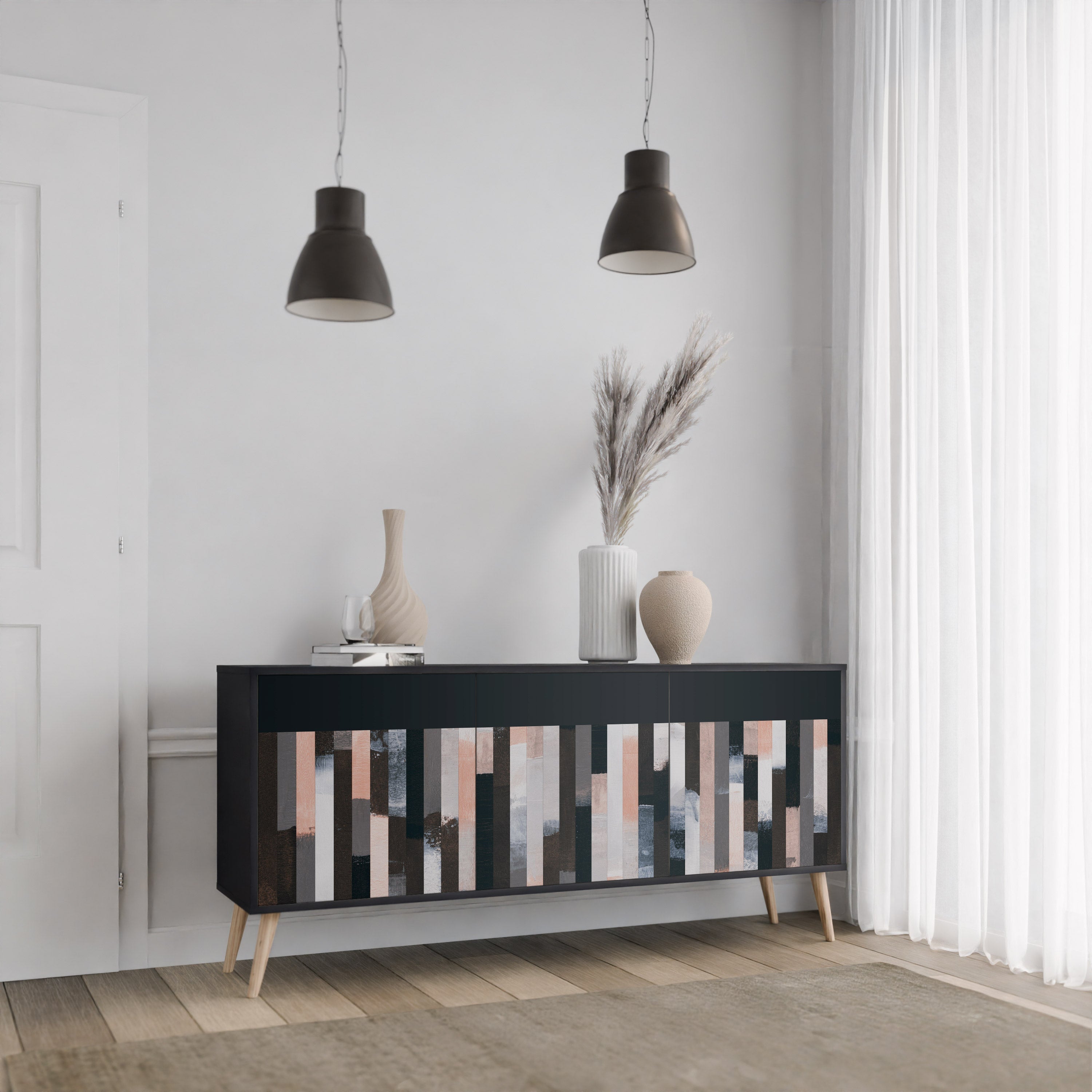 Buffet 3 portes COLLAGE DE RECTANGLES en finition noire