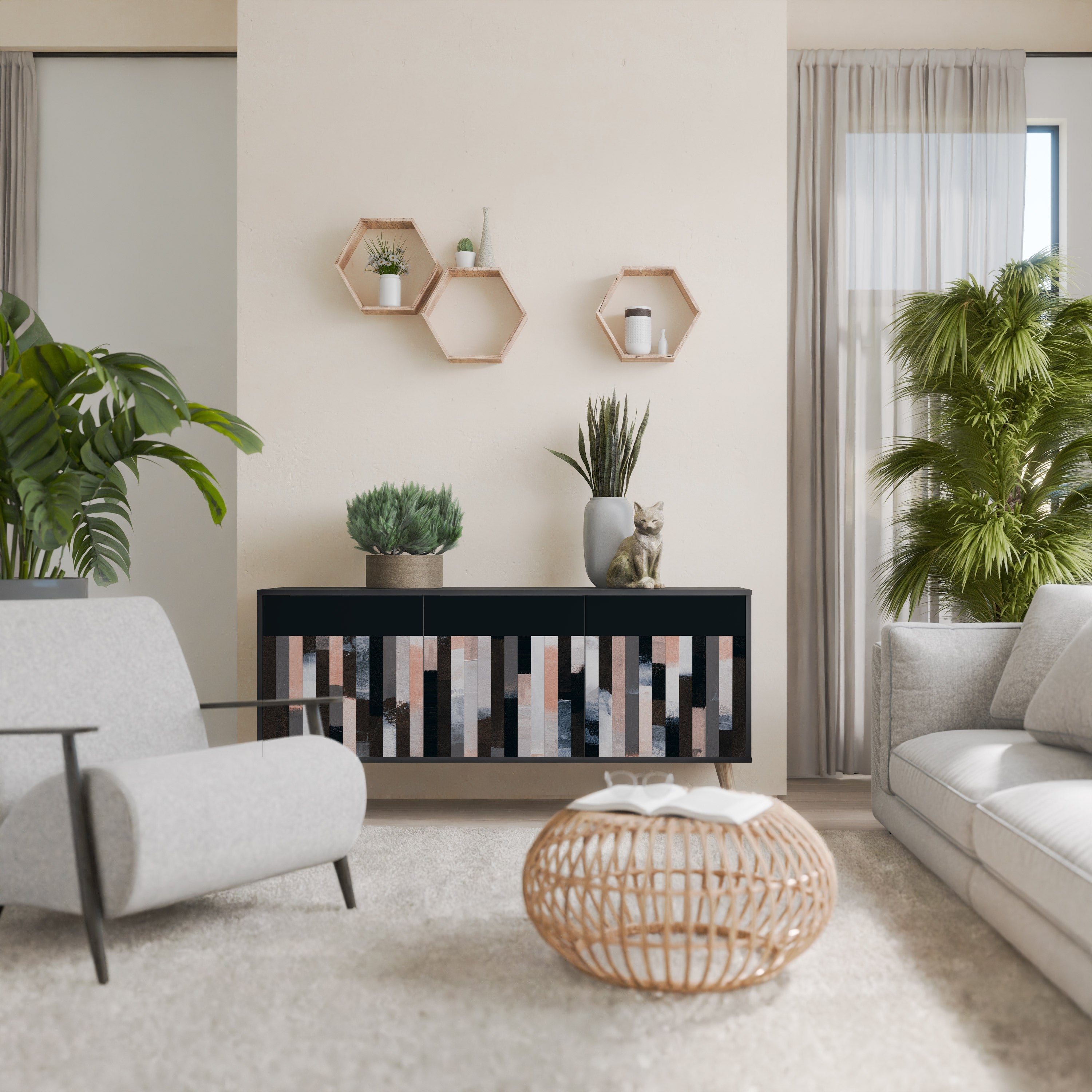 Buffet 3 portes COLLAGE DE RECTANGLES en finition noire