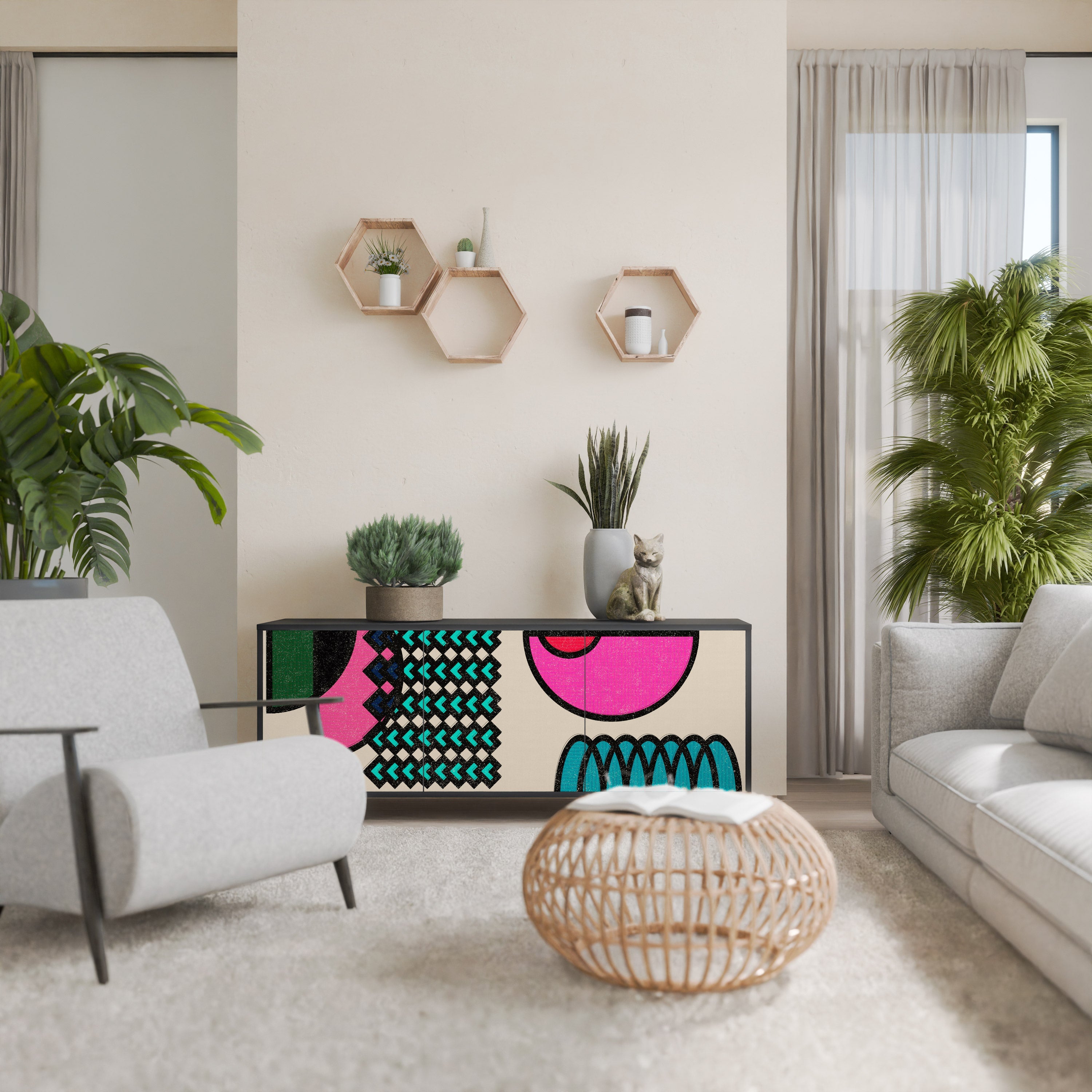 Buffet 3 portes GEOMETRIC RHAPSODY en finition noire