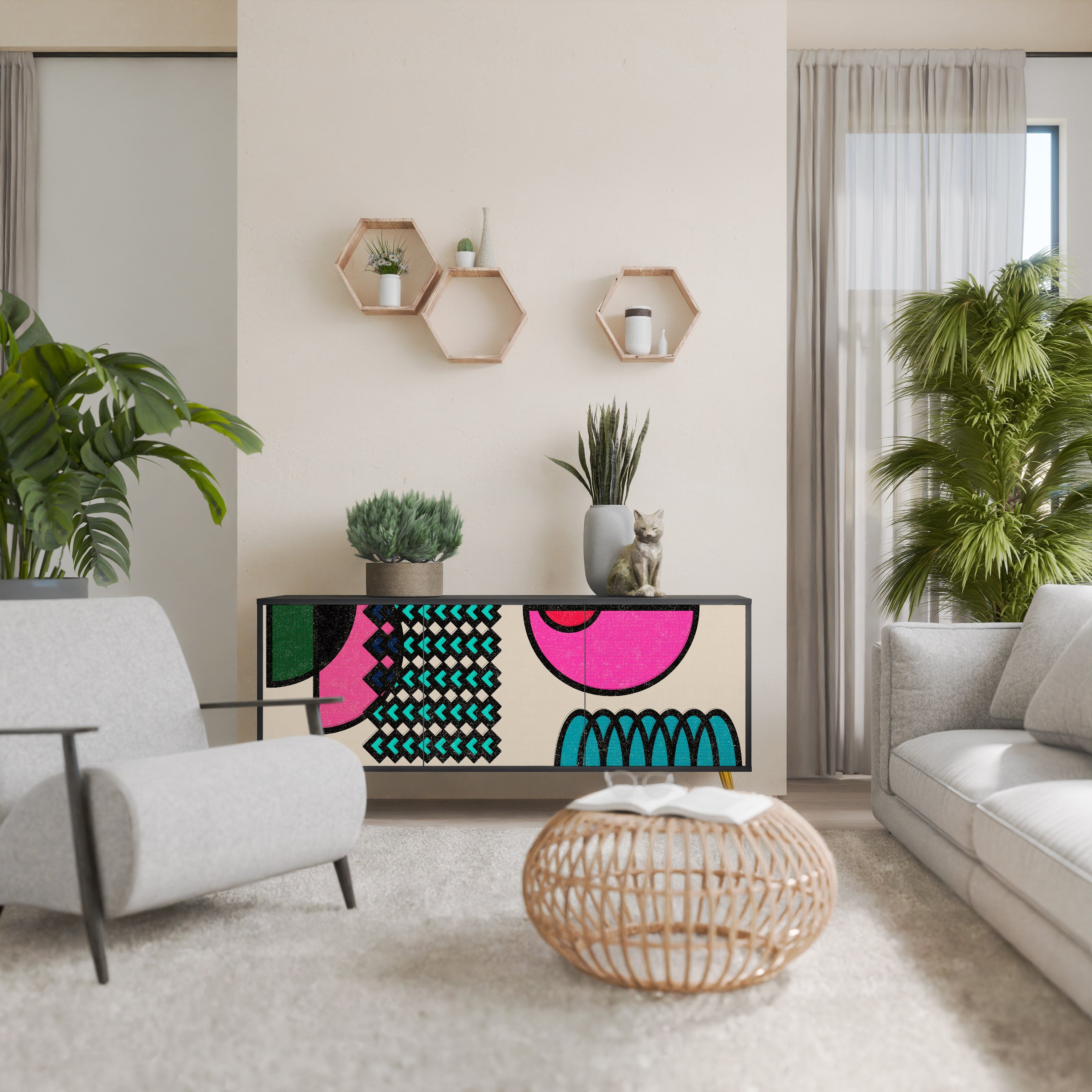 Buffet 3 portes GEOMETRIC RHAPSODY en finition noire