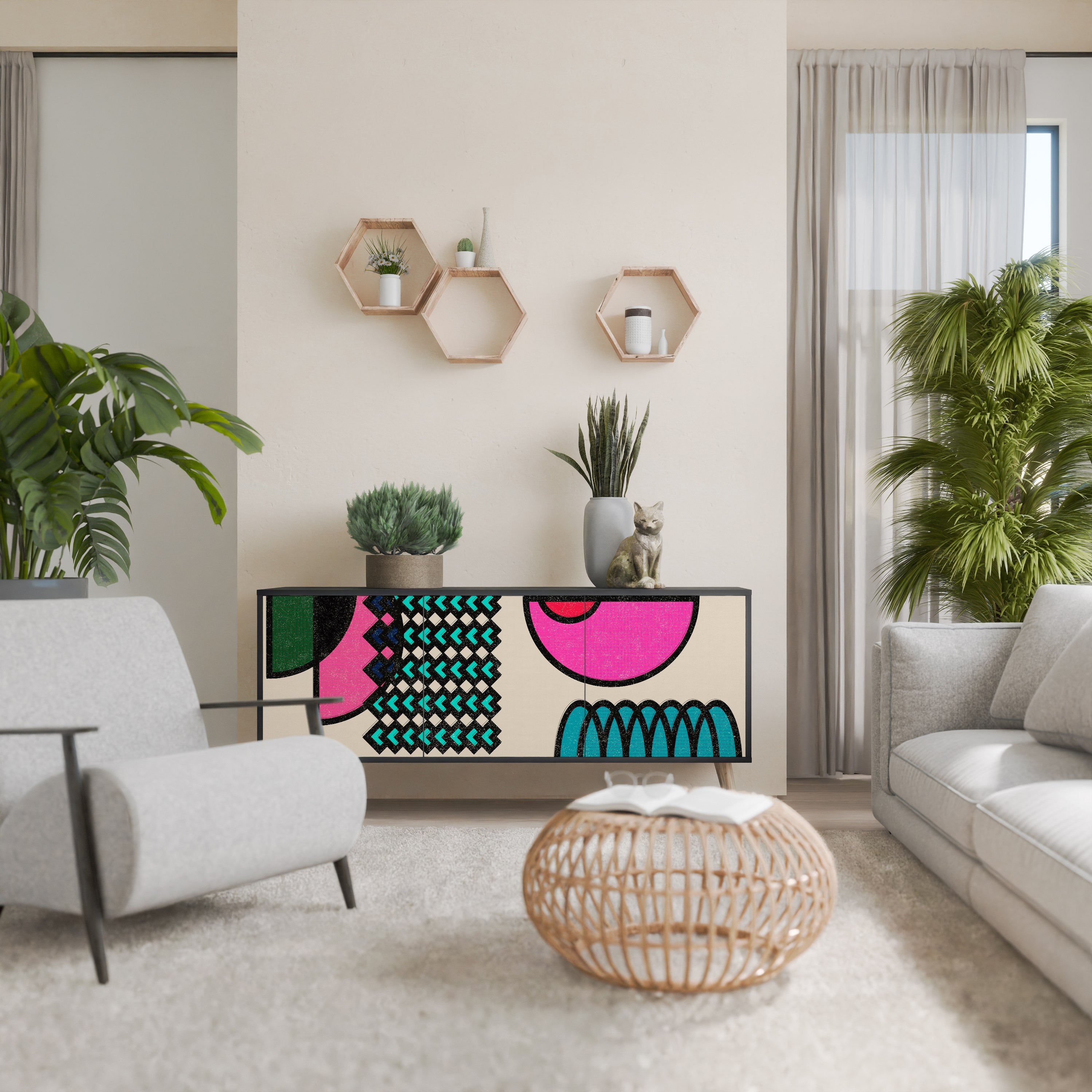 Buffet 3 portes GEOMETRIC RHAPSODY en finition noire