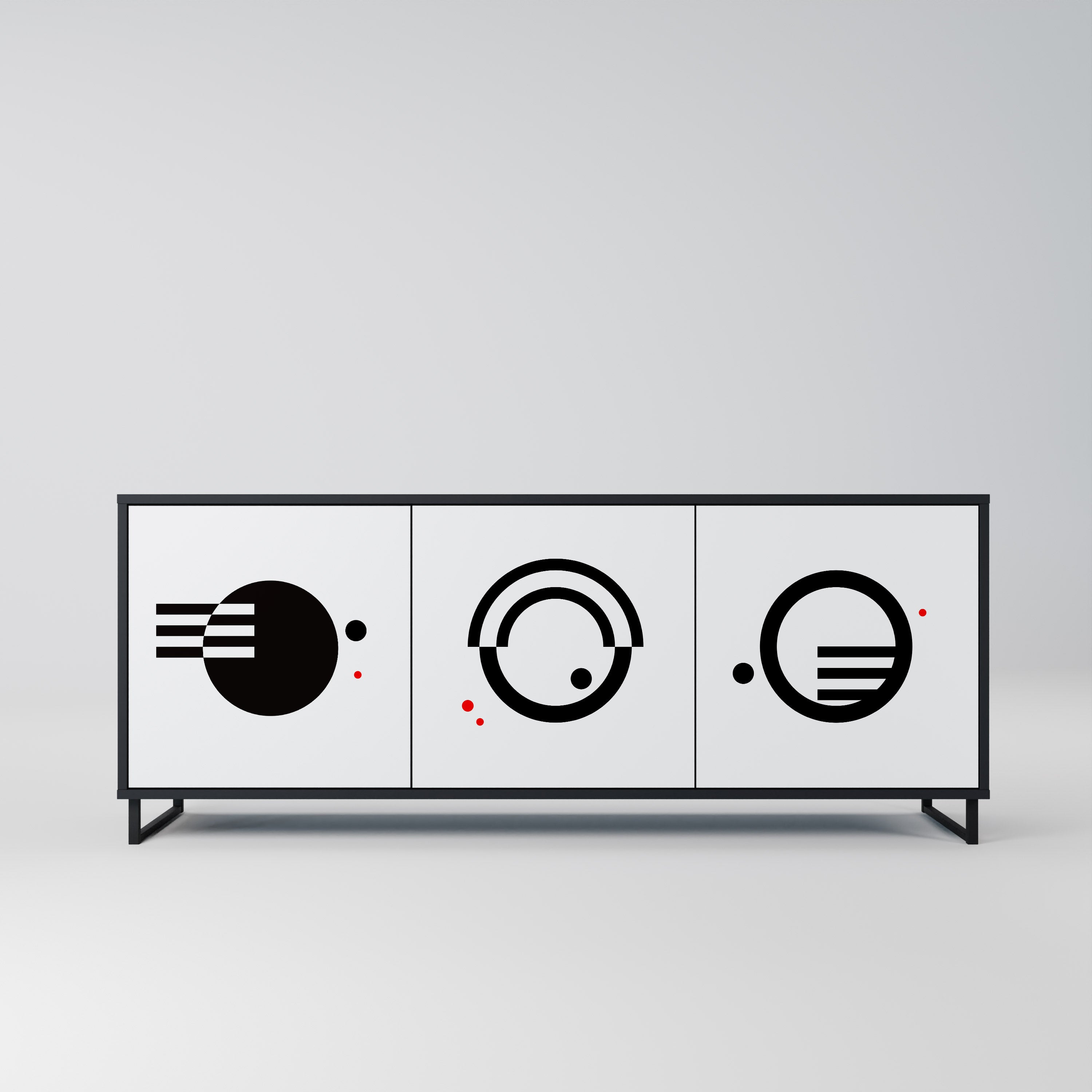 Buffet 3 portes noir et blanc combiné, finition noire