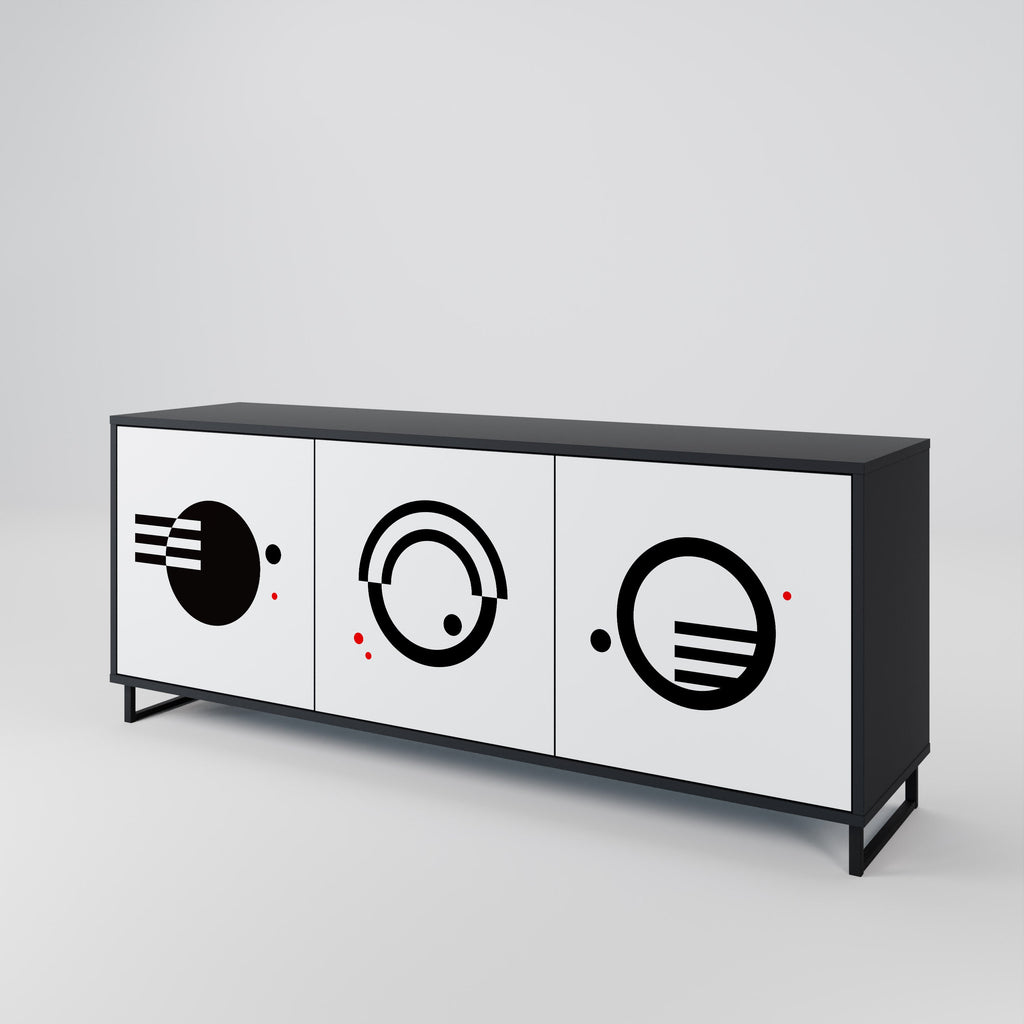 Buffet 3 portes noir et blanc combiné, finition noire