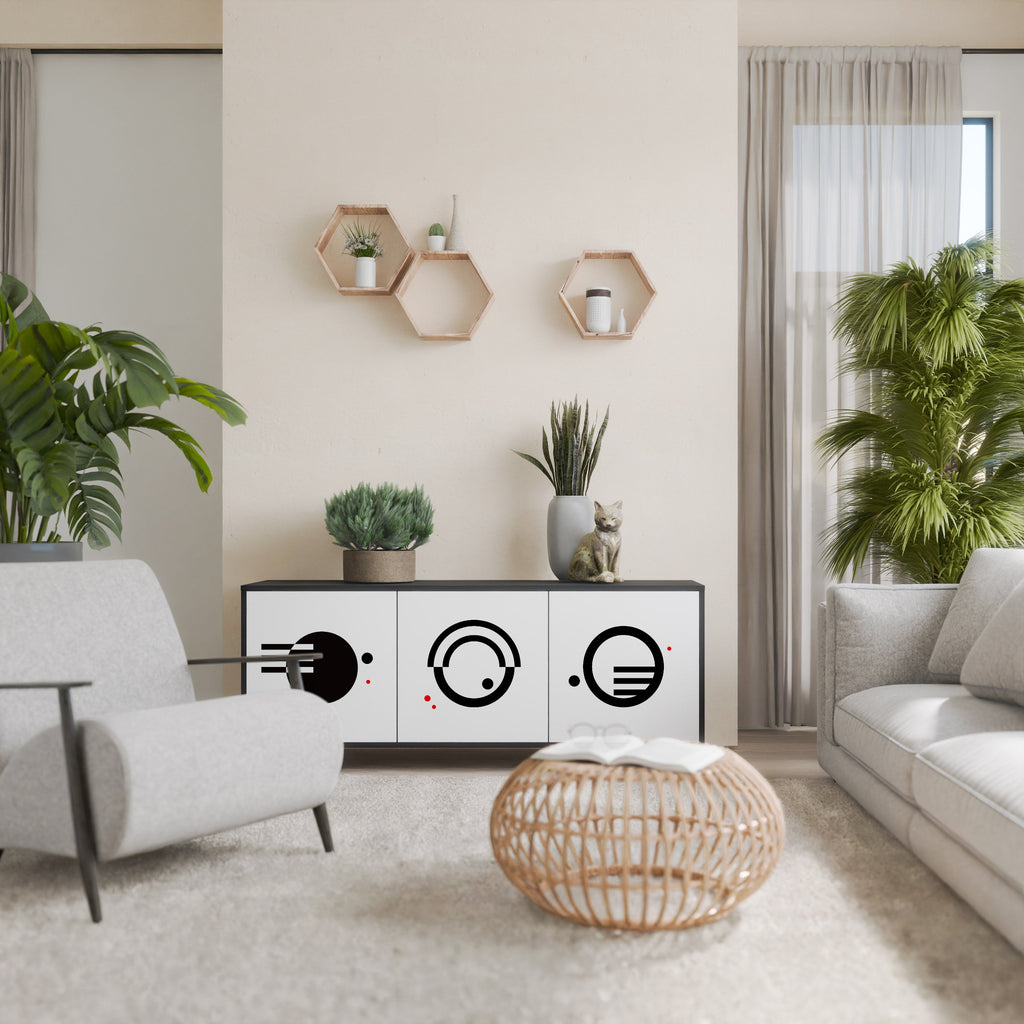 Buffet 3 portes noir et blanc combiné, finition noire