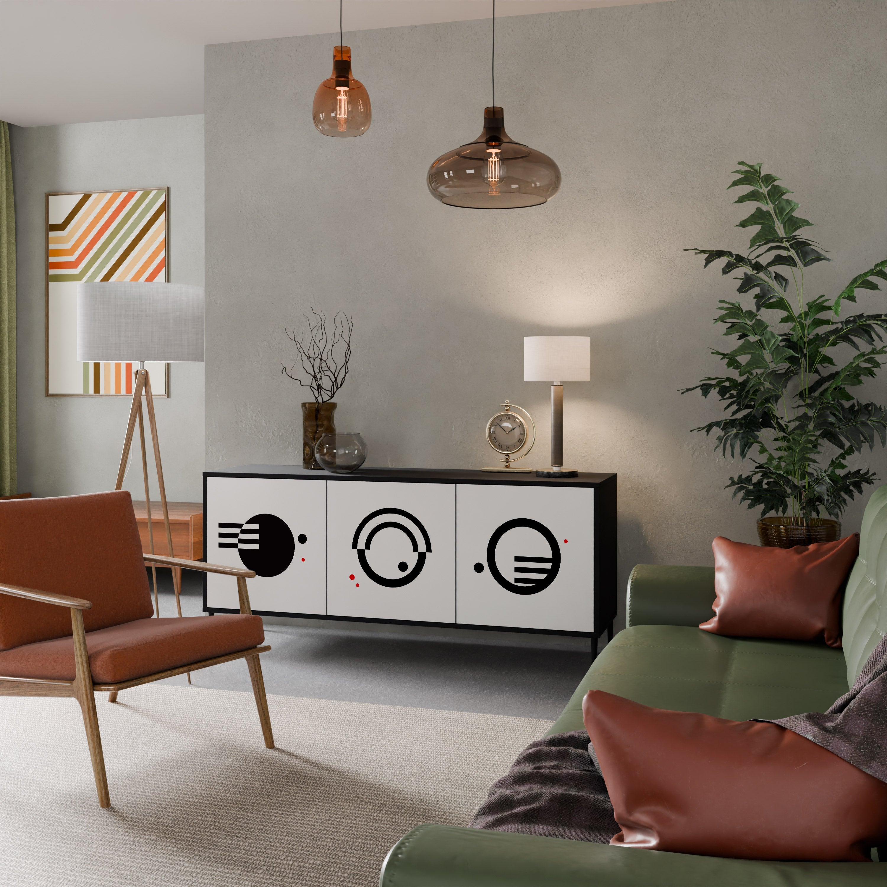 Buffet 3 portes noir et blanc combiné, finition noire