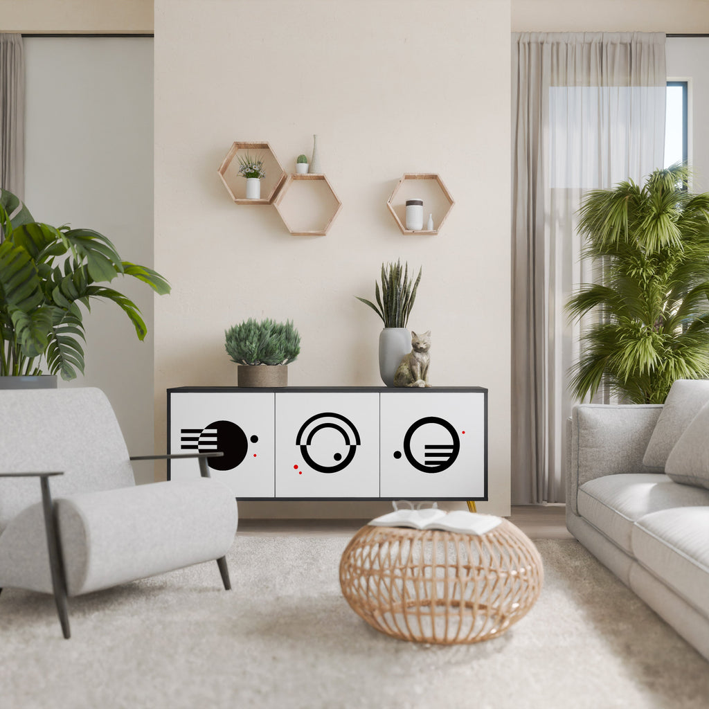 Buffet 3 portes noir et blanc combiné, finition noire