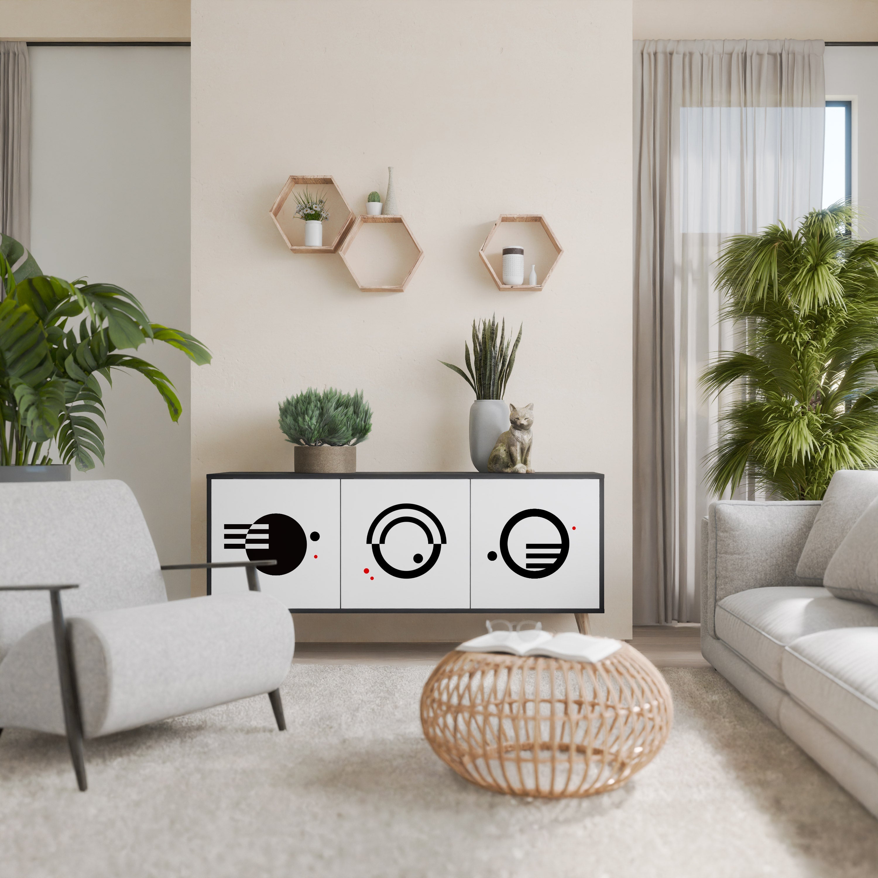 Buffet 3 portes noir et blanc combiné, finition noire