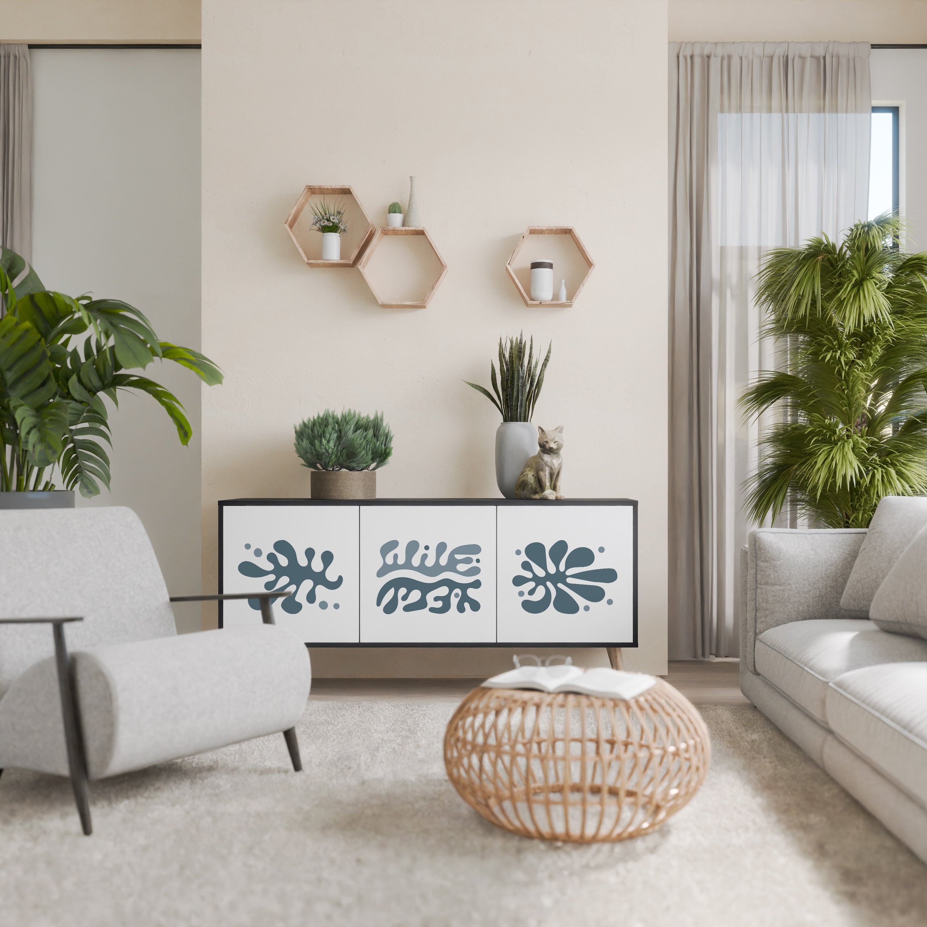 Buffet 3 portes WONDERLAND VEGETATION en finition noire