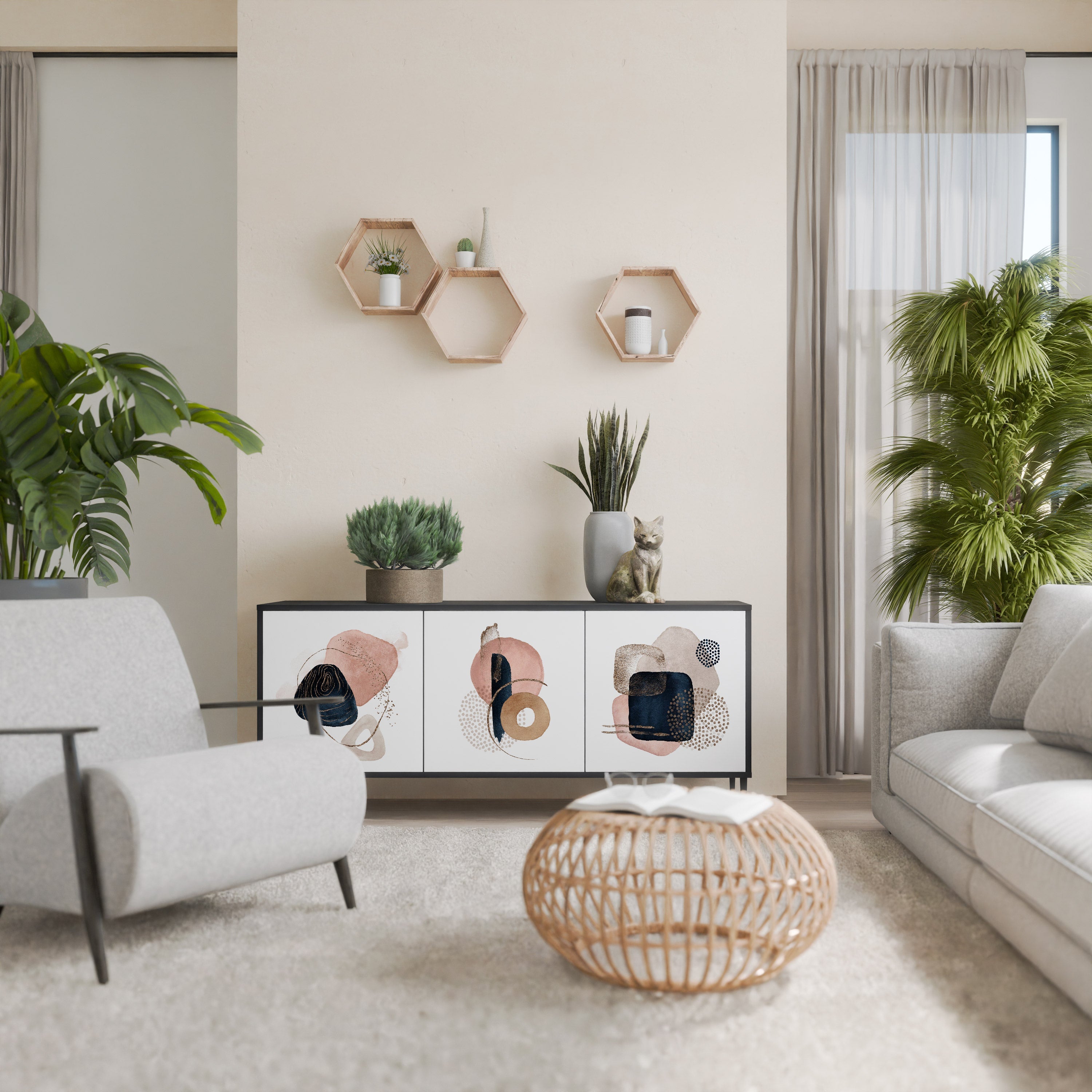 Buffet 3 portes COLORFUL SHAPES en finition noire