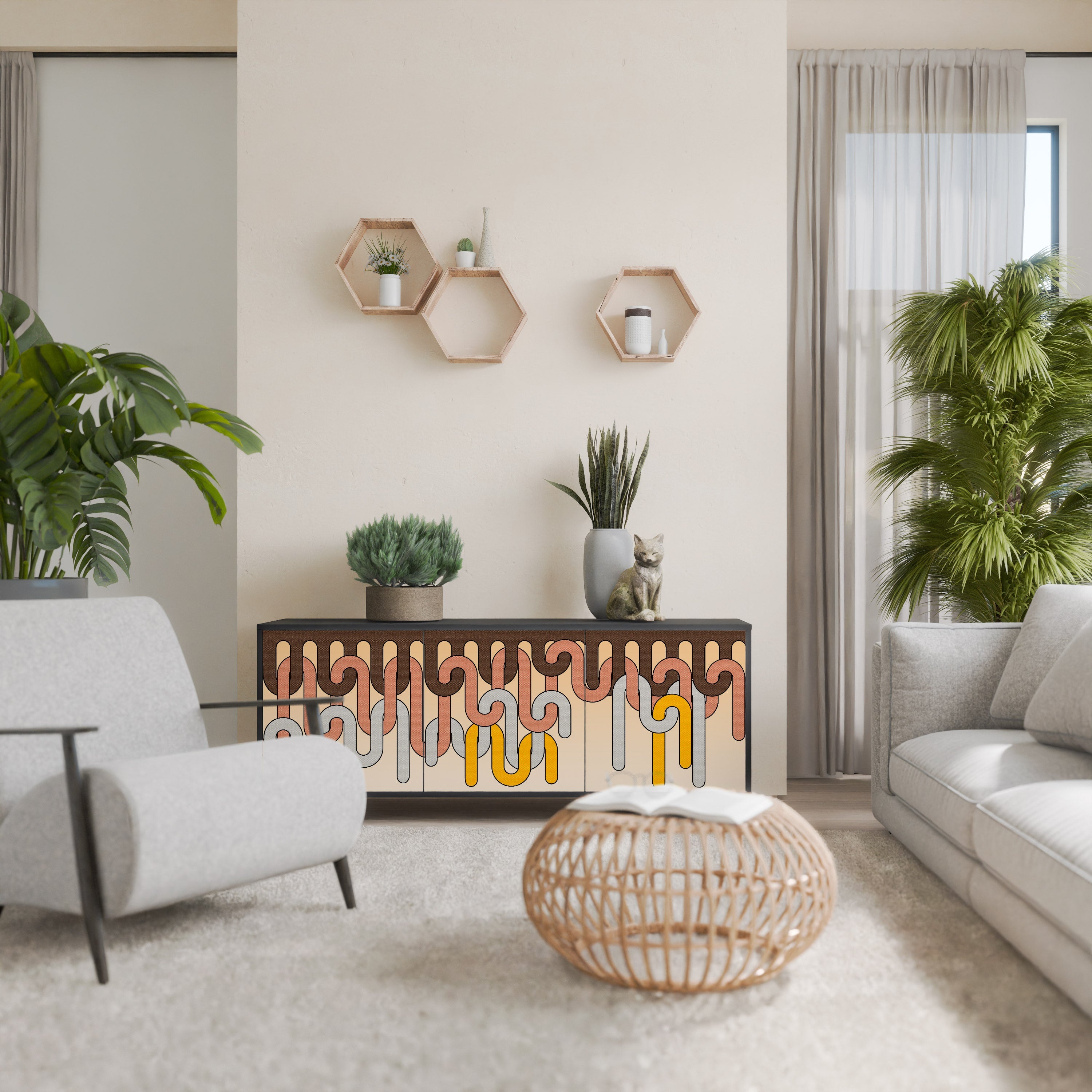 Buffet 3 portes COLORFUL STRINGS en finition noire