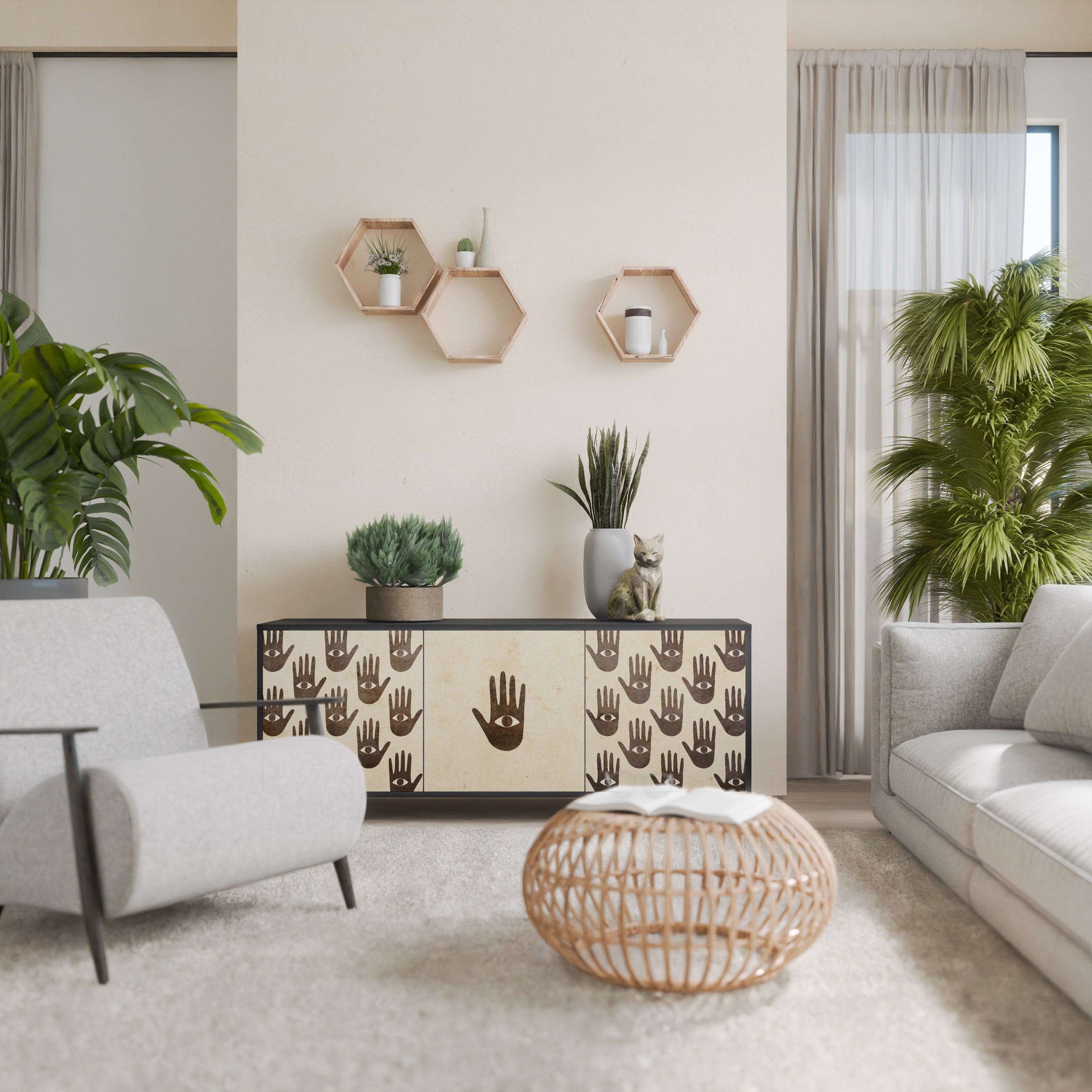 VOIR PLUS Buffet 3 portes en finition noire