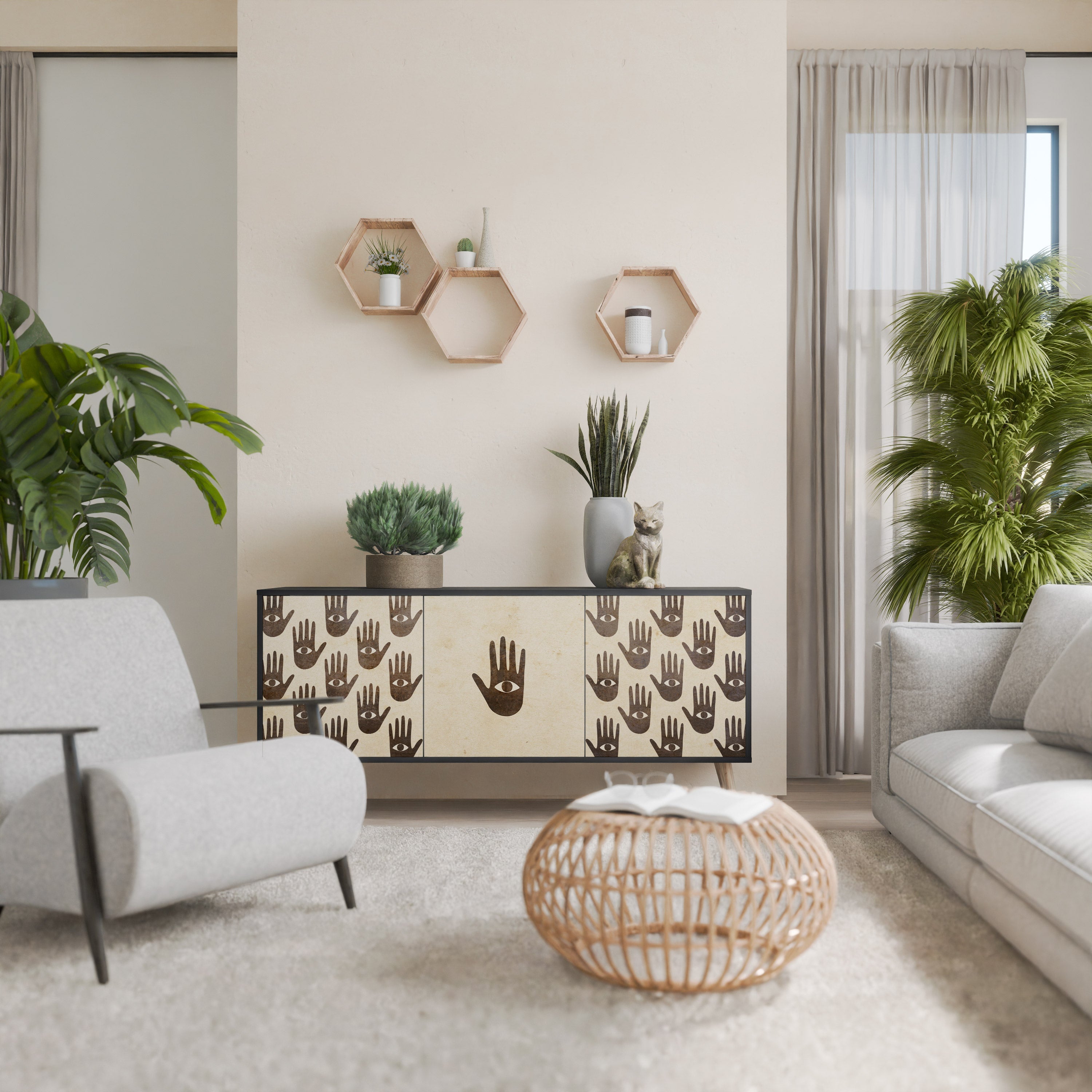 VOIR PLUS Buffet 3 portes en finition noire