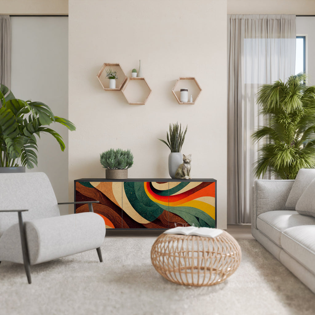 Buffet 3 portes COLORFUL STRANDS finition noire