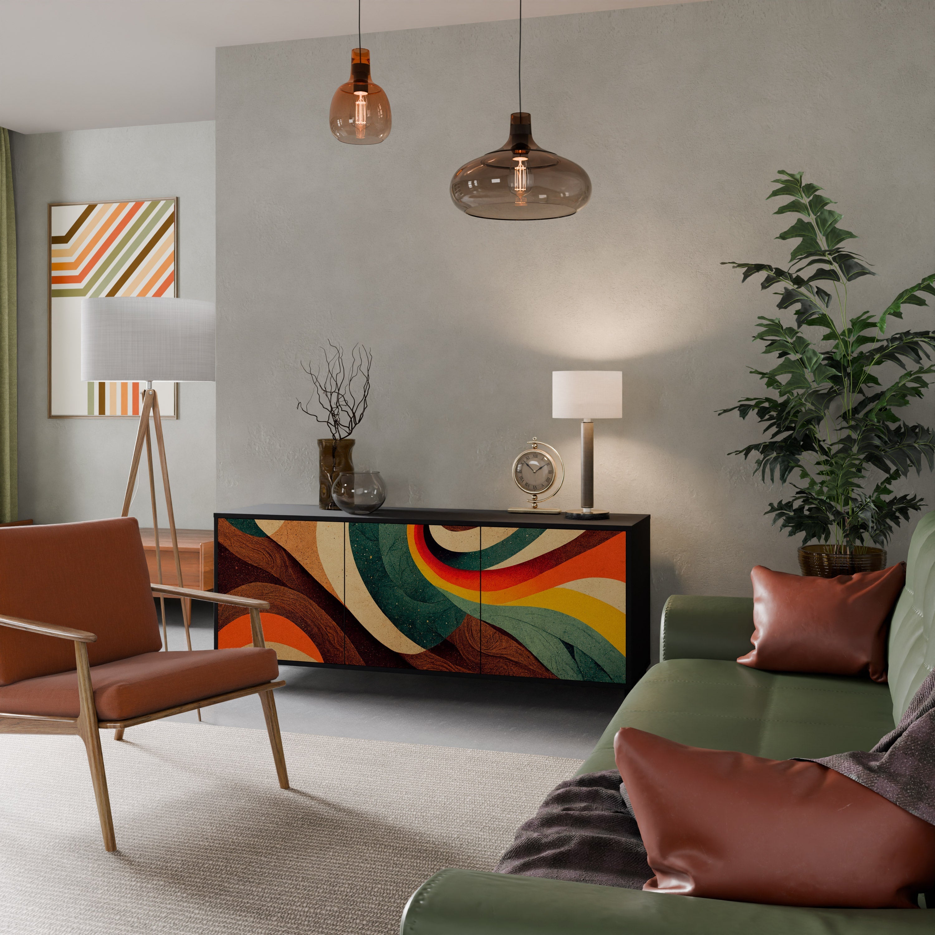 Buffet 3 portes COLORFUL STRANDS finition noire