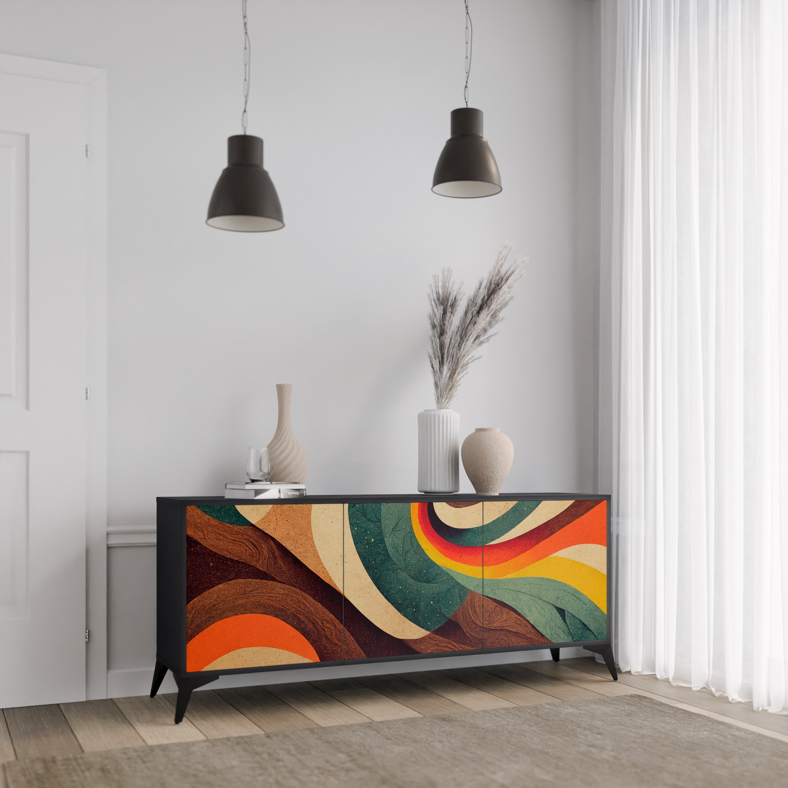 Buffet 3 portes COLORFUL STRANDS finition noire