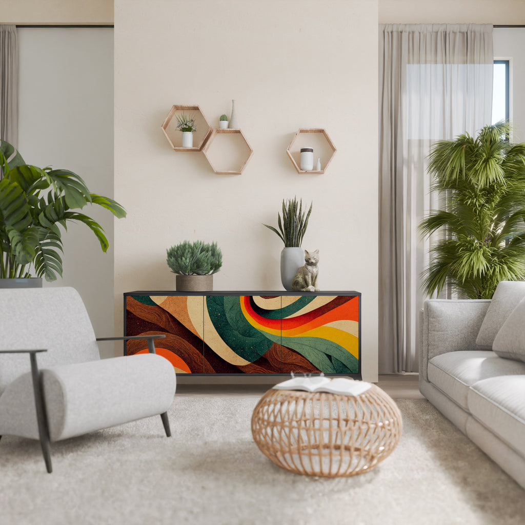 Buffet 3 portes COLORFUL STRANDS finition noire