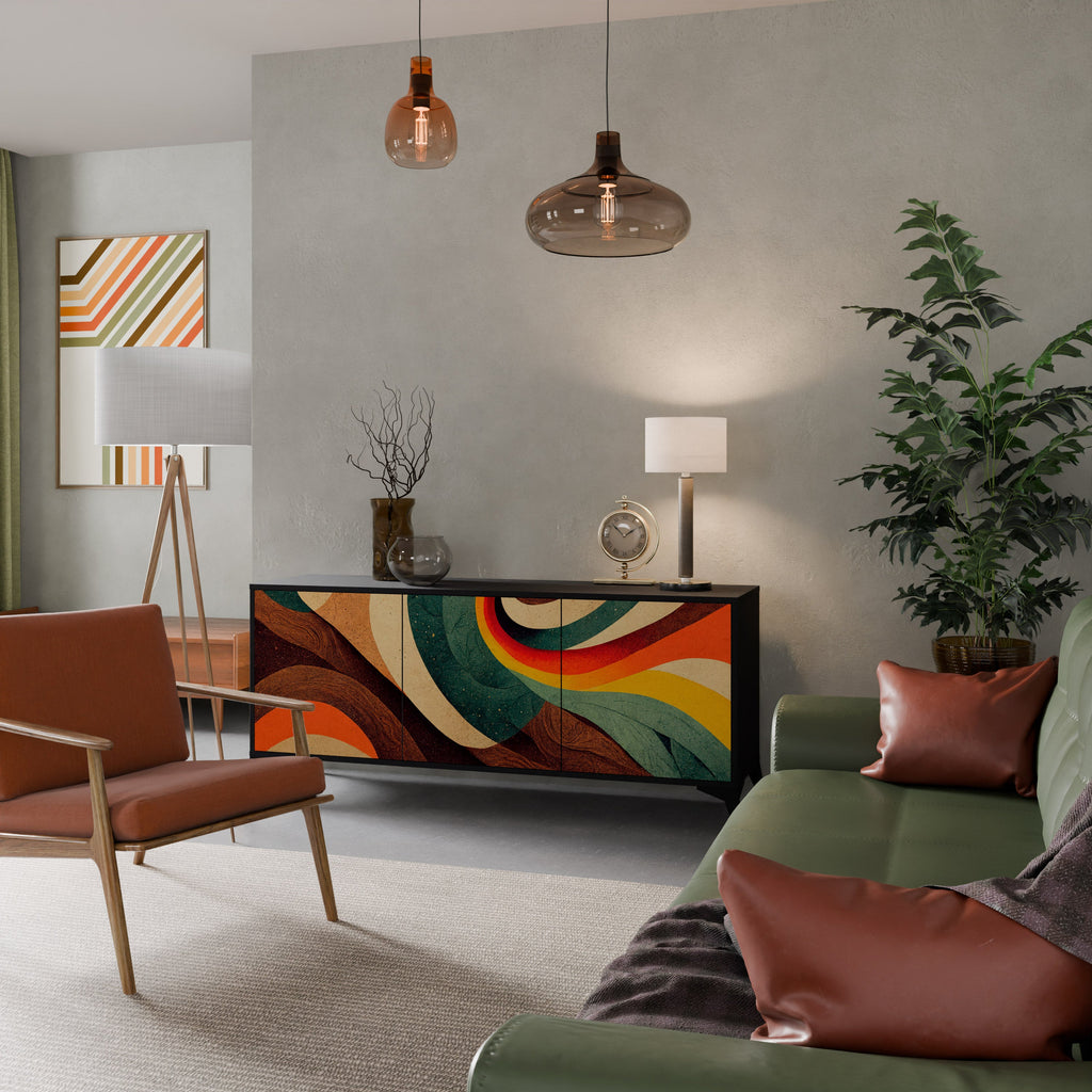 Buffet 3 portes COLORFUL STRANDS finition noire