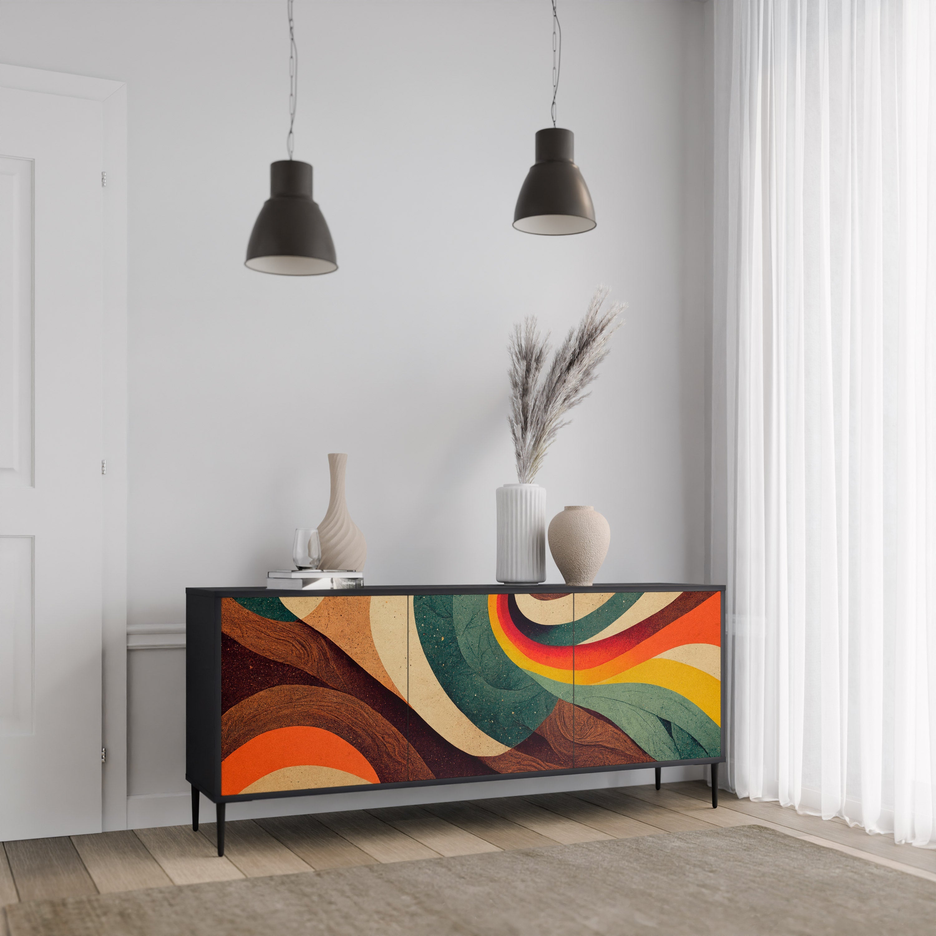 Buffet 3 portes COLORFUL STRANDS finition noire