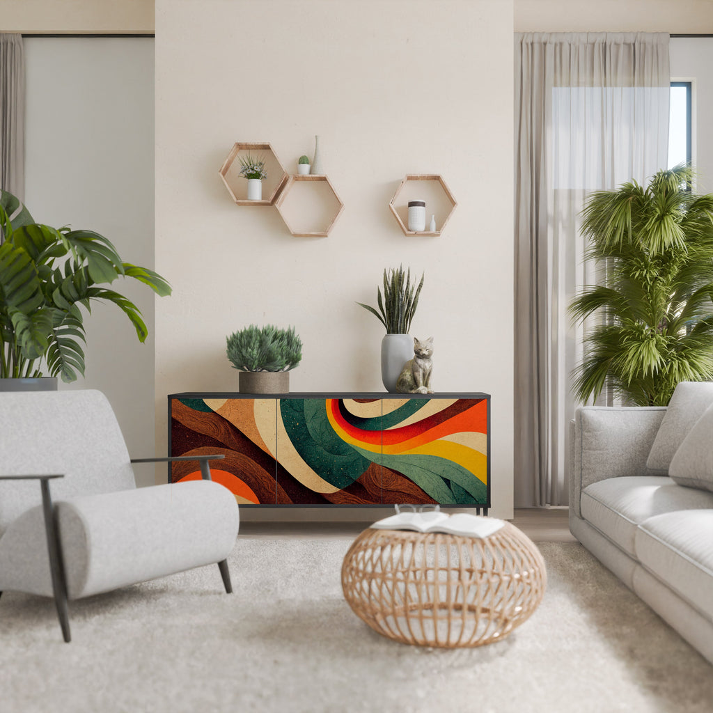 Buffet 3 portes COLORFUL STRANDS finition noire